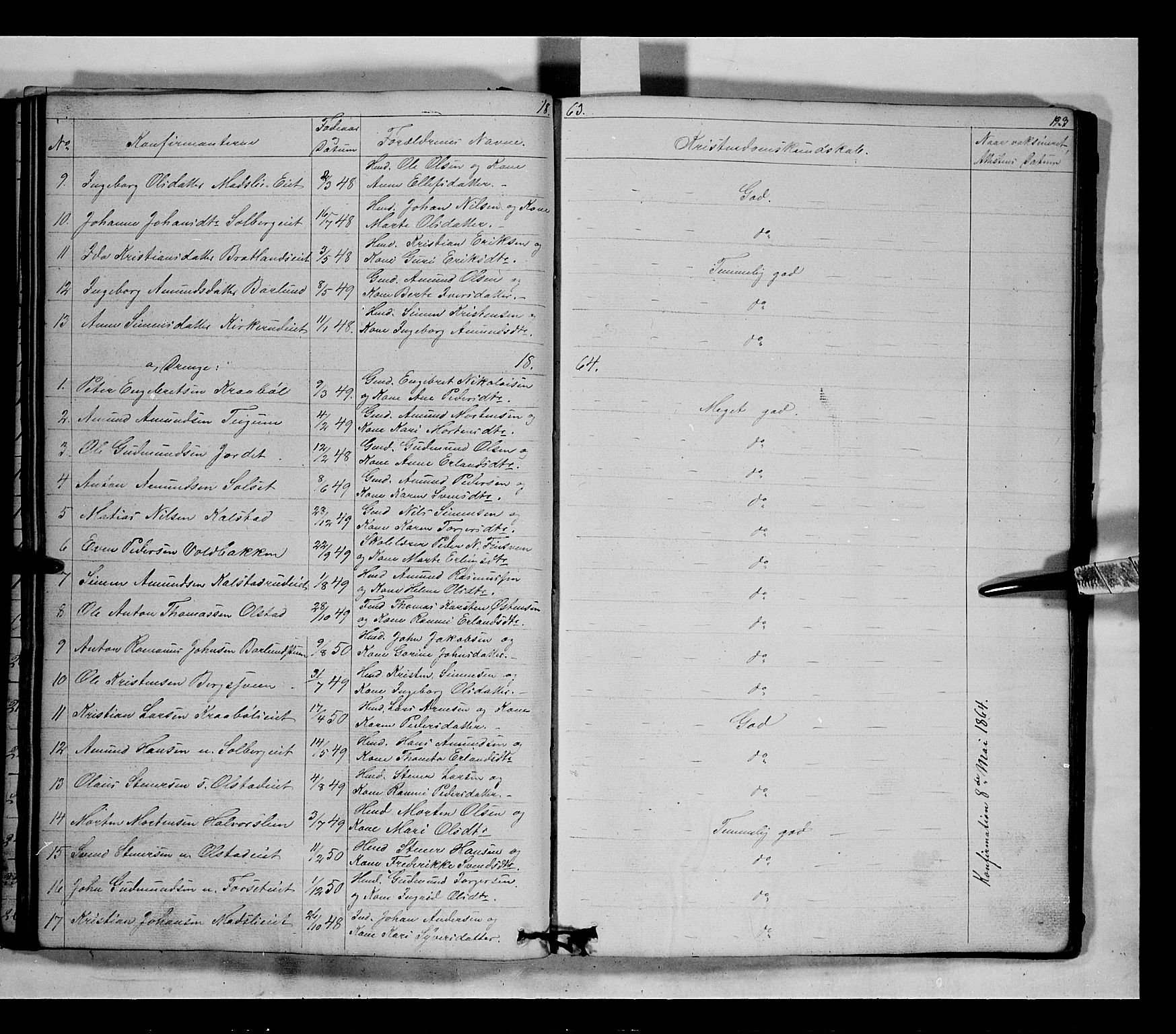 Gausdal prestekontor, AV/SAH-PREST-090/H/Ha/Hab/L0005: Klokkerbok nr. 5, 1846-1867, s. 123