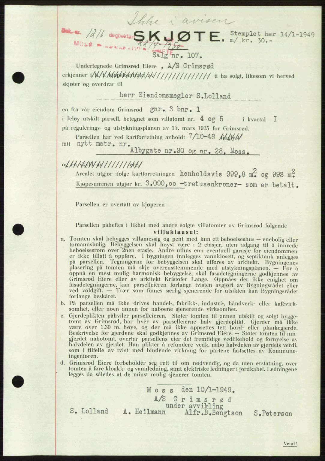 Moss sorenskriveri, SAO/A-10168: Pantebok nr. A26, 1950-1950, Dagboknr: 1216/1950