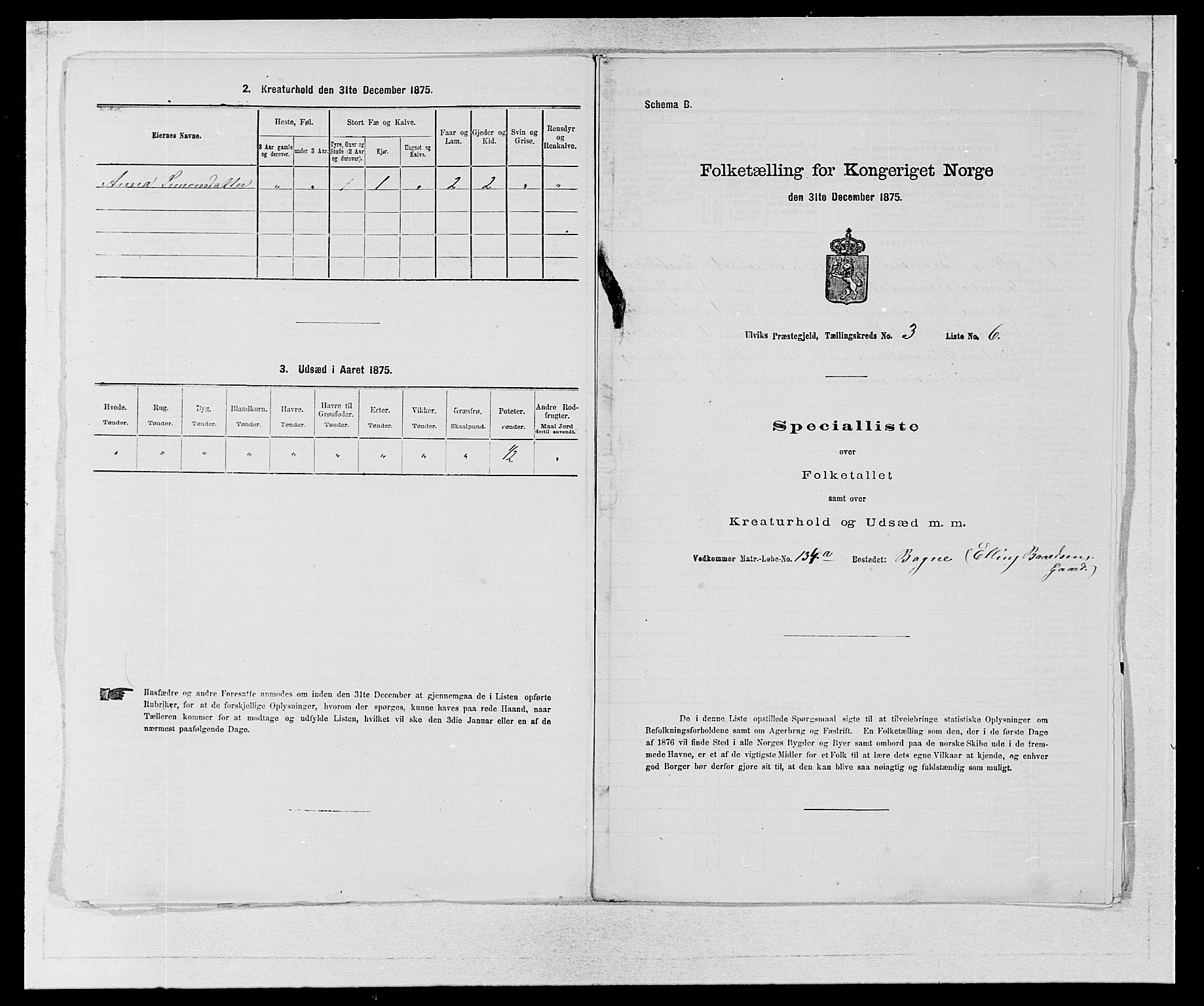 SAB, Folketelling 1875 for 1233P Ulvik prestegjeld, 1875, s. 500