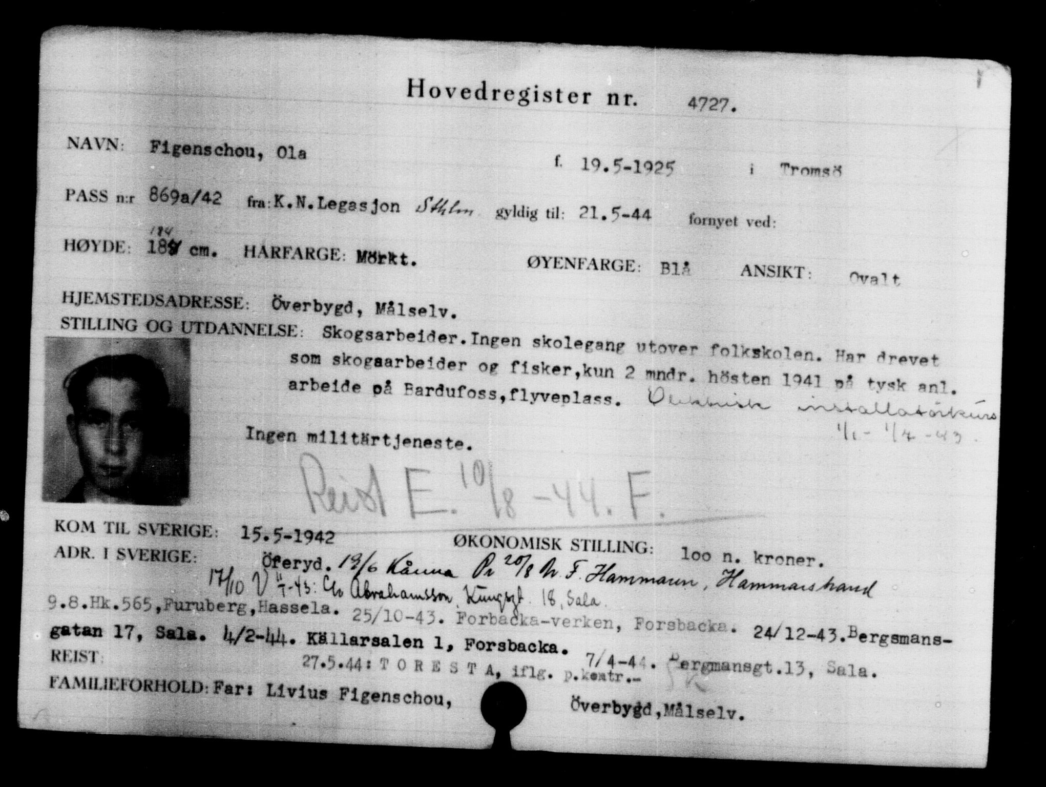 Utenriksstasjonene, Legasjonen i Stockholm, Flyktningkontoret, AV/RA-S-6753/V/Va/L0004: Kjesäterkartoteket, flyktninger med registreringsnr. 3496-6610, 1940-1945, s. 1457