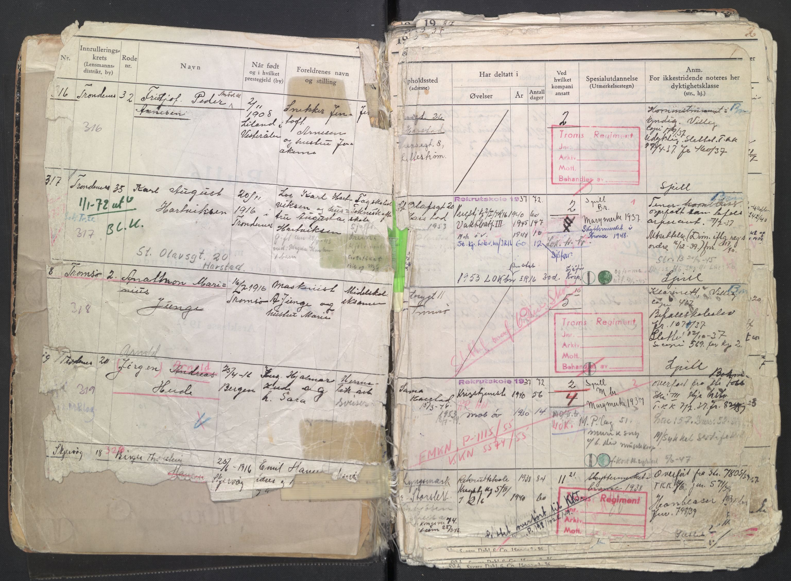 Forsvaret, Troms infanteriregiment nr. 16, AV/RA-RAFA-3146/P/Pa/L0007/0002: Ruller / Rulle for regimentets menige mannskaper, årsklasse 1937, 1937, s. 1