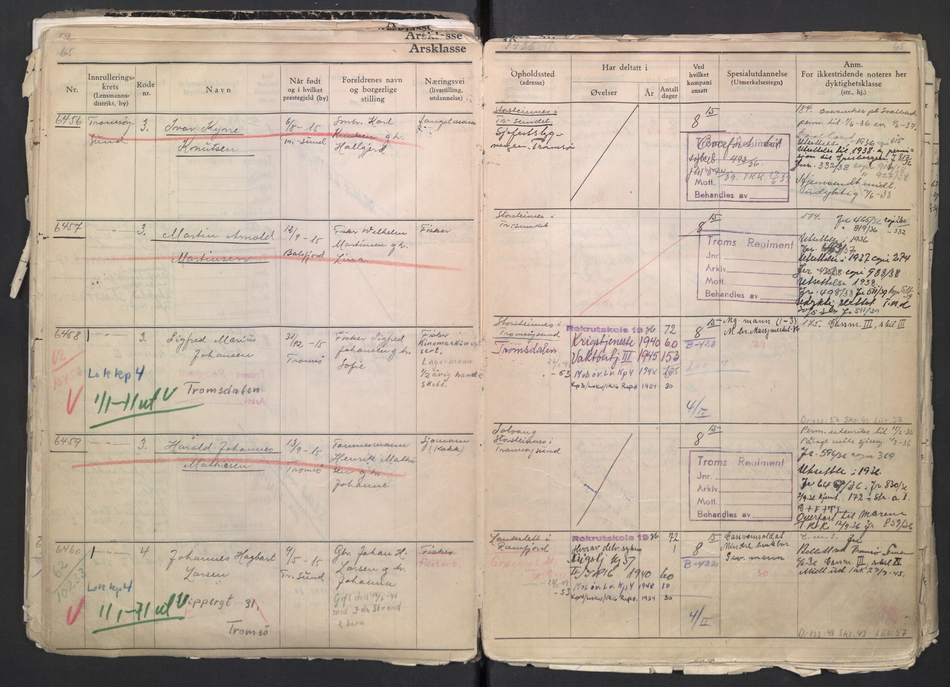 Forsvaret, Troms infanteriregiment nr. 16, AV/RA-RAFA-3146/P/Pa/L0007/0001: Ruller / Rulle for regimentets menige mannskaper, årsklasse 1936, 1936, s. 65