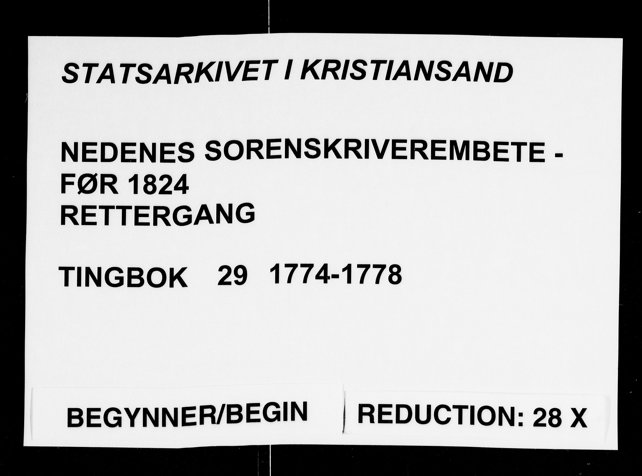 Nedenes sorenskriveri før 1824, AV/SAK-1221-0007/F/Fa/L0034: Tingbok med register nr 29, 1774-1778