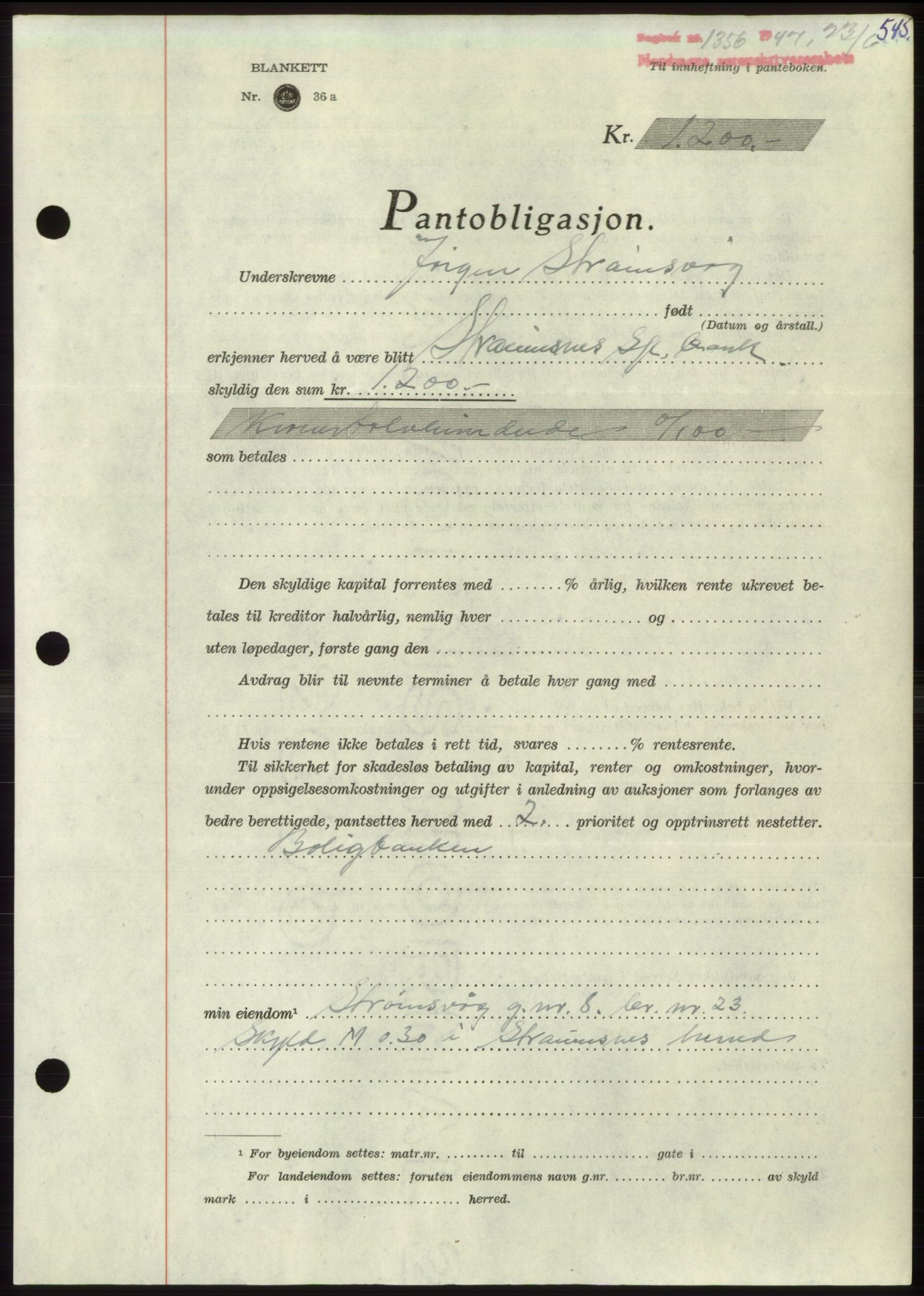 Nordmøre sorenskriveri, AV/SAT-A-4132/1/2/2Ca: Pantebok nr. B96, 1947-1947, Dagboknr: 1356/1947