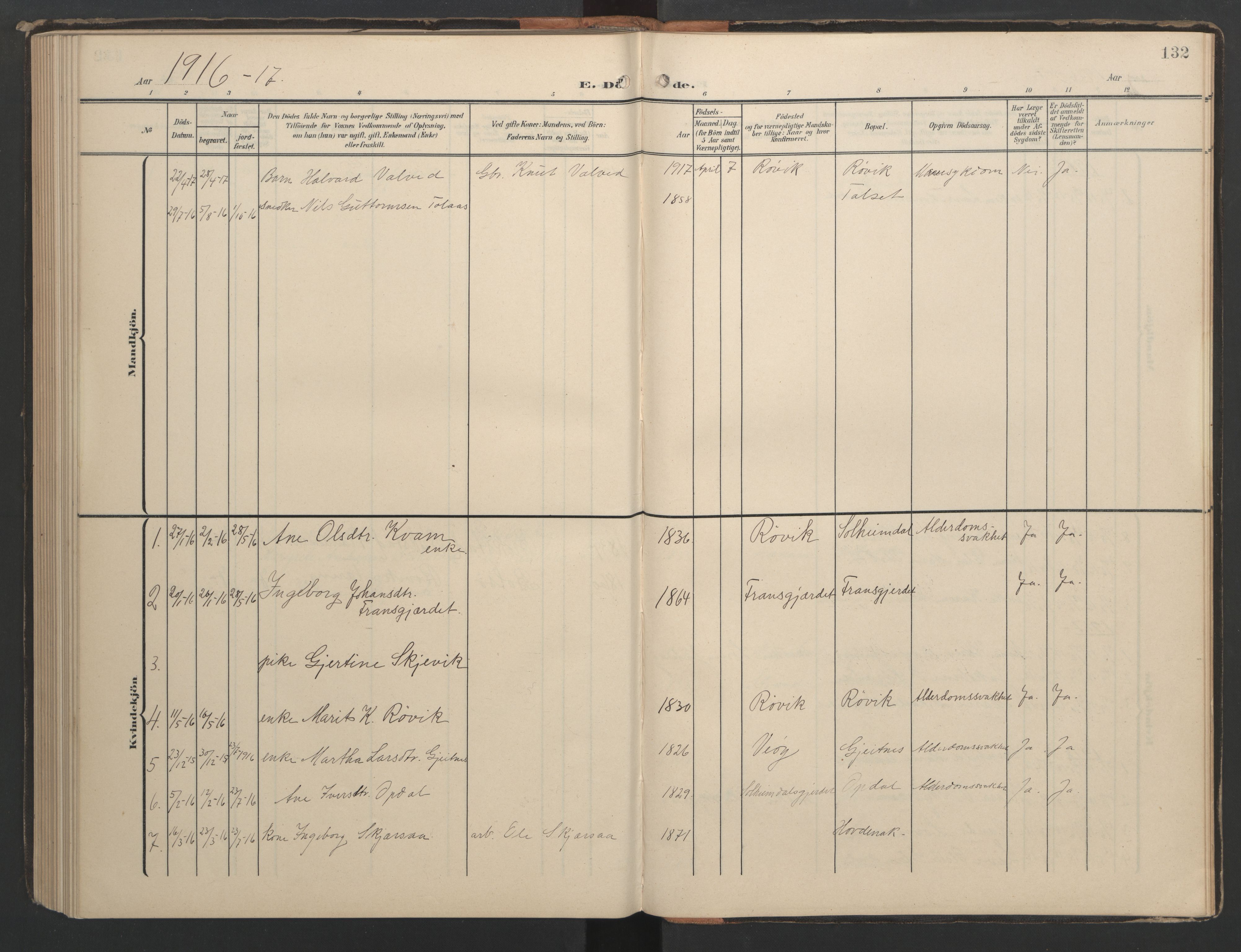 Ministerialprotokoller, klokkerbøker og fødselsregistre - Møre og Romsdal, AV/SAT-A-1454/556/L0677: Klokkerbok nr. 556C01, 1907-1953, s. 132