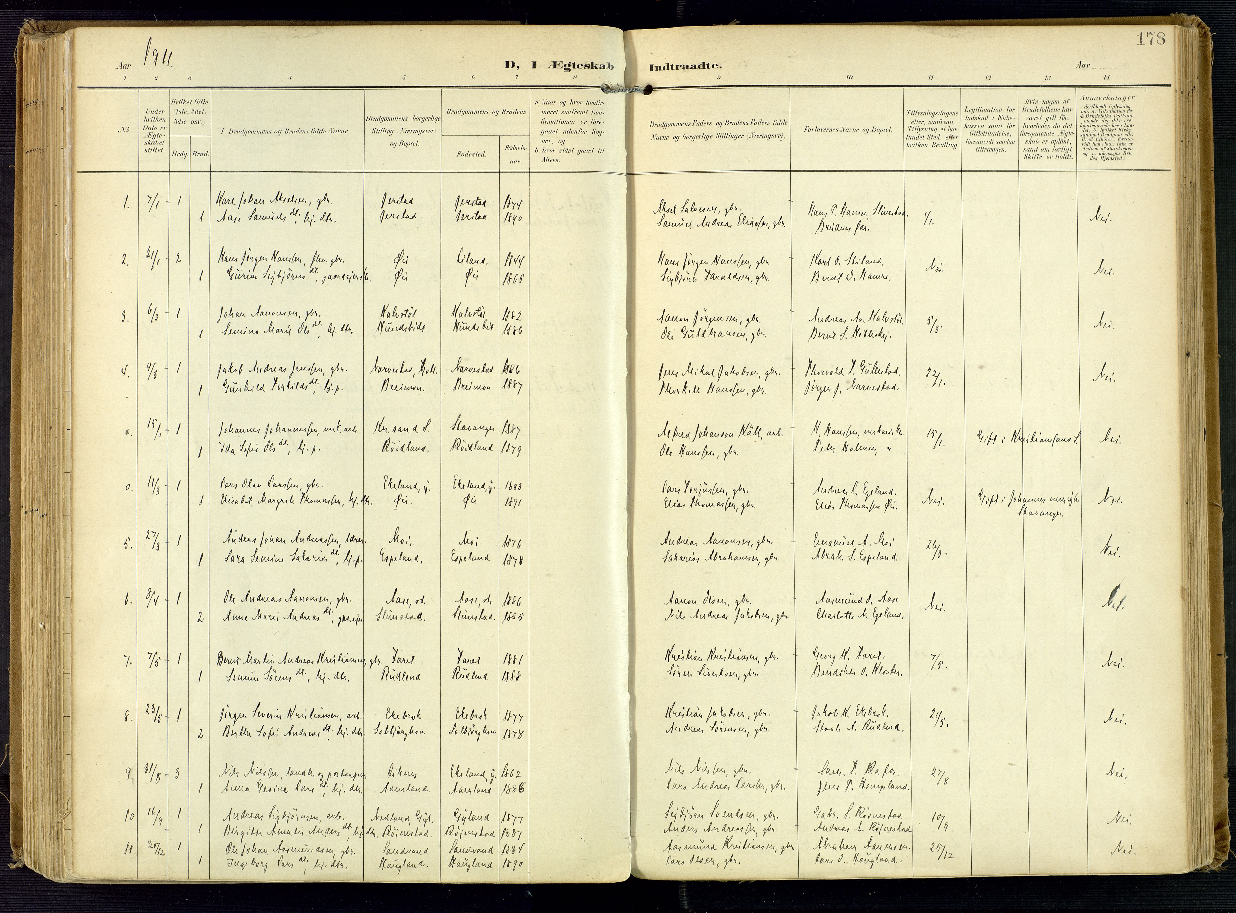 Kvinesdal sokneprestkontor, SAK/1111-0026/F/Fa/Fab/L0009: Ministerialbok nr. A 9, 1898-1915, s. 178