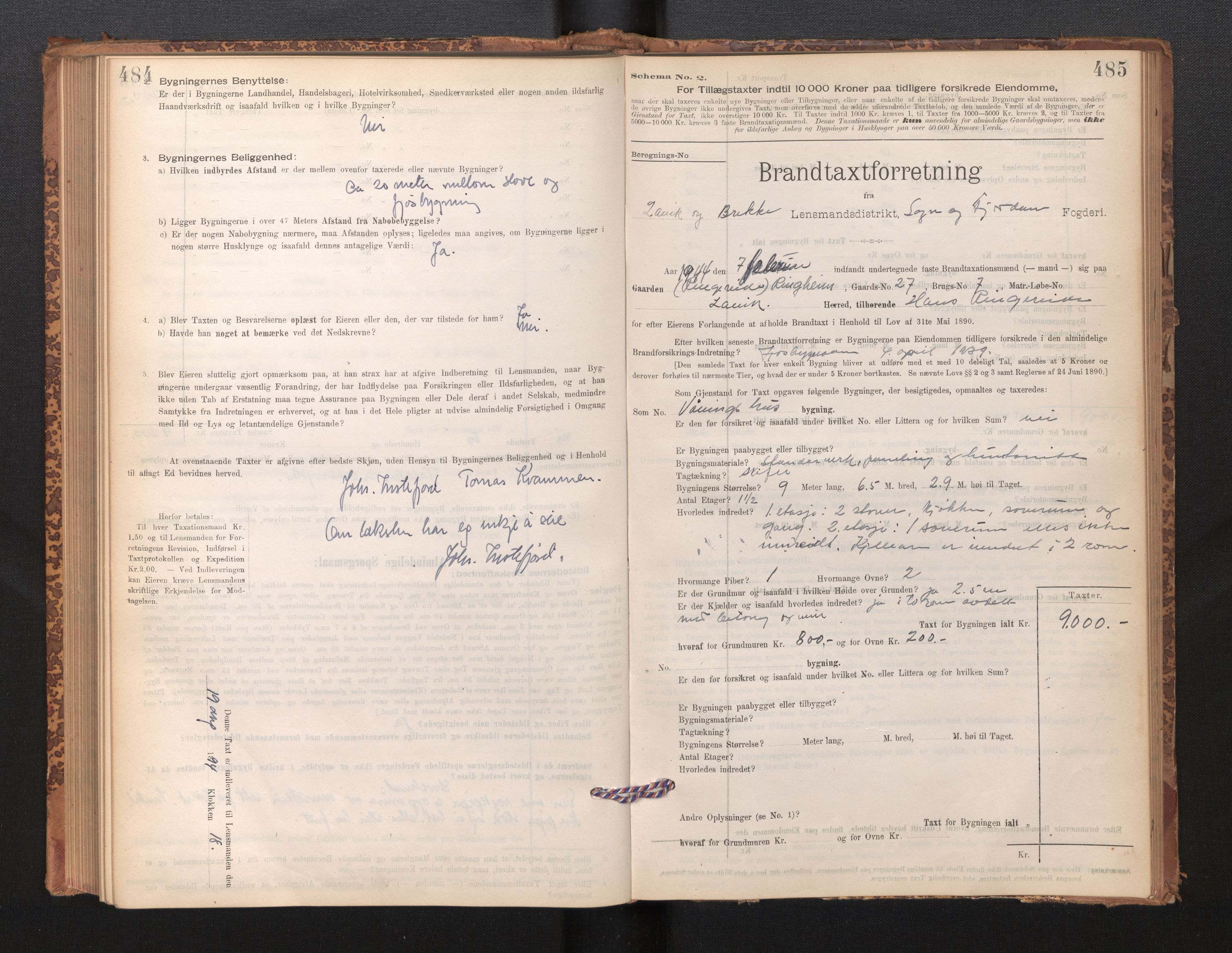 Lensmannen i Lavik, SAB/A-29101/0012/L0002: Branntakstprotokoll, skjematakst, 1895-1933, s. 484-485