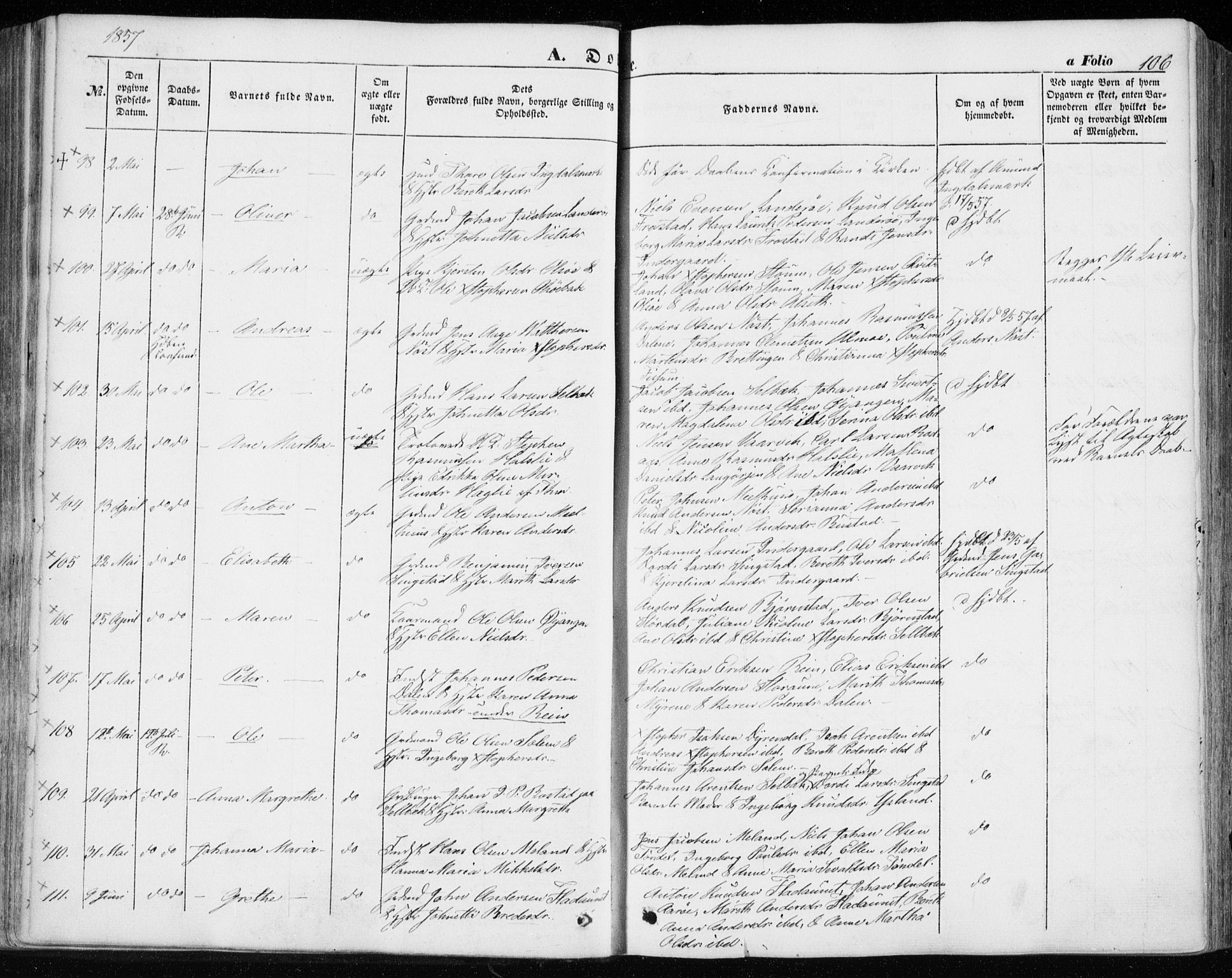 Ministerialprotokoller, klokkerbøker og fødselsregistre - Sør-Trøndelag, SAT/A-1456/646/L0611: Ministerialbok nr. 646A09, 1848-1857, s. 106