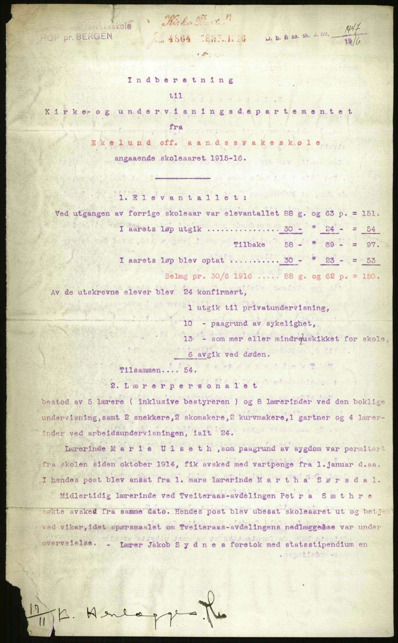 Kirke- og undervisningsdepartementet, 1. skolekontor D, RA/S-1021/F/Fh/Fhr/L0098: Eikelund off. skole for evneveike, 1897-1947, s. 1218
