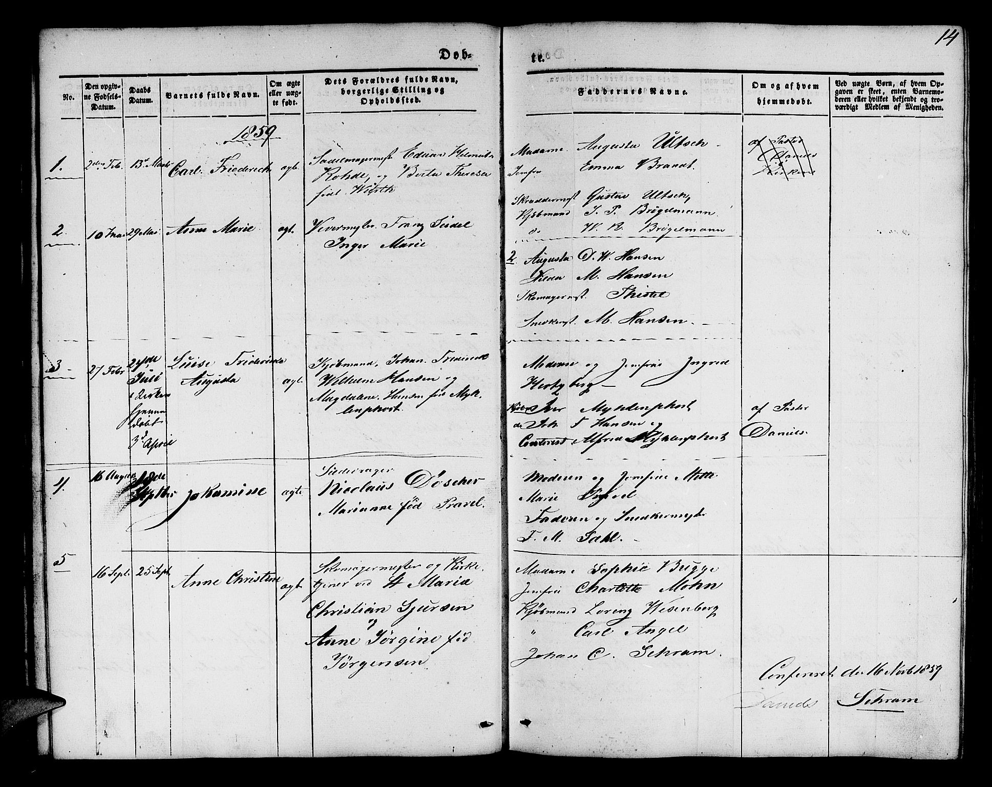 Mariakirken Sokneprestembete, AV/SAB-A-76901/H/Hab/L0002: Klokkerbok nr. A 2, 1846-1862, s. 14