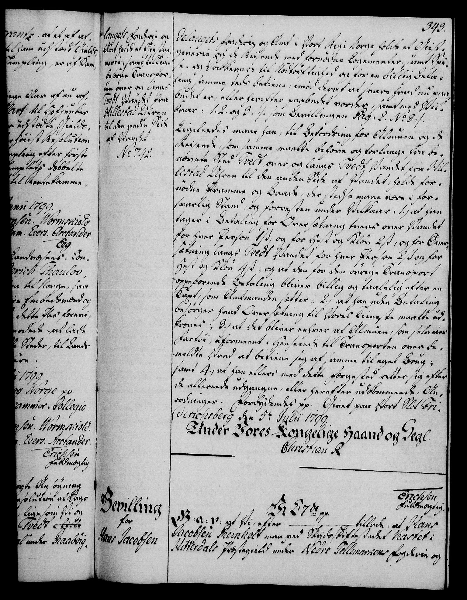 Rentekammeret, Kammerkanselliet, AV/RA-EA-3111/G/Gg/Gga/L0016: Norsk ekspedisjonsprotokoll med register (merket RK 53.16), 1794-1800, s. 343