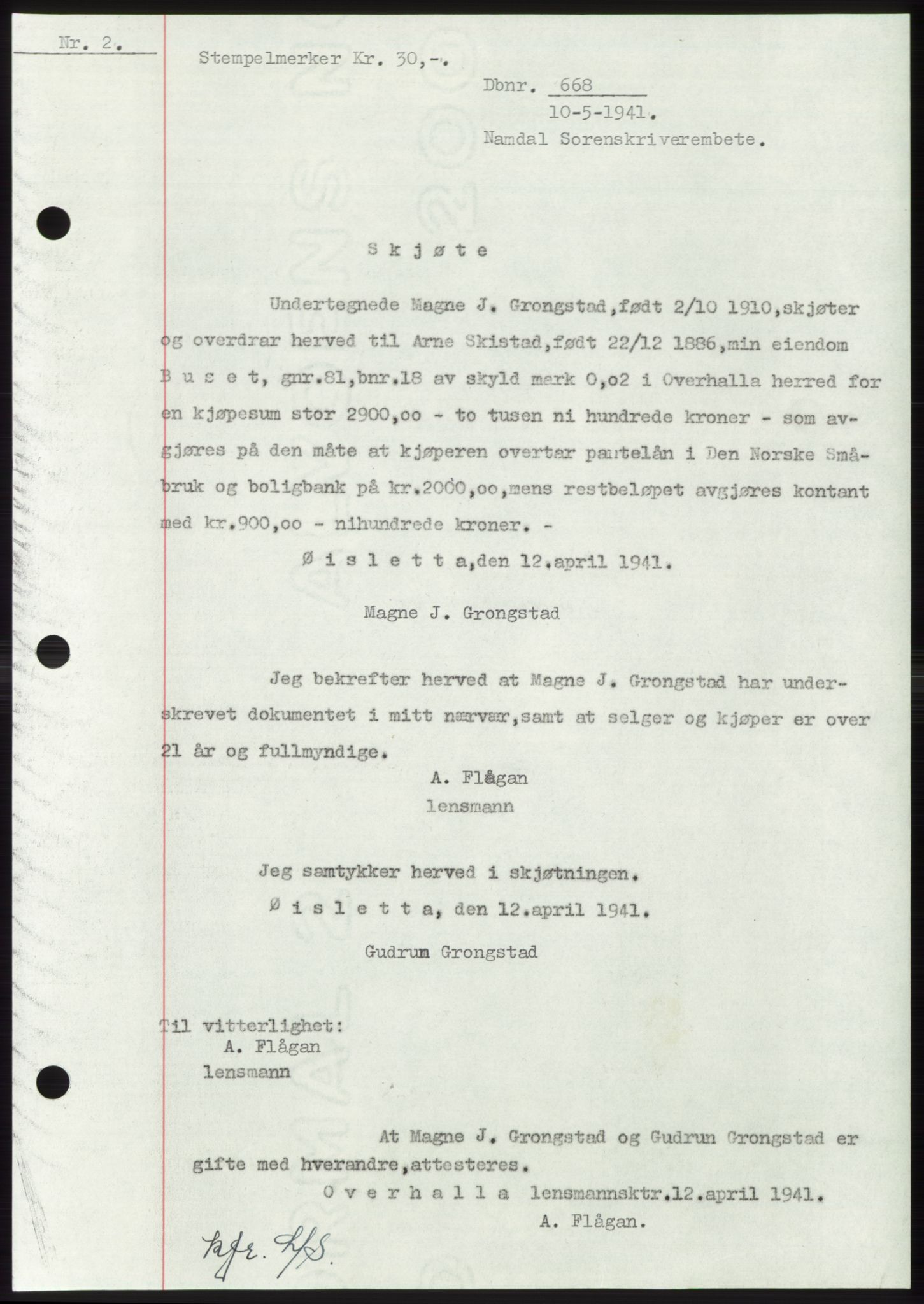 Namdal sorenskriveri, SAT/A-4133/1/2/2C: Pantebok nr. -, 1940-1941, Tingl.dato: 10.05.1941