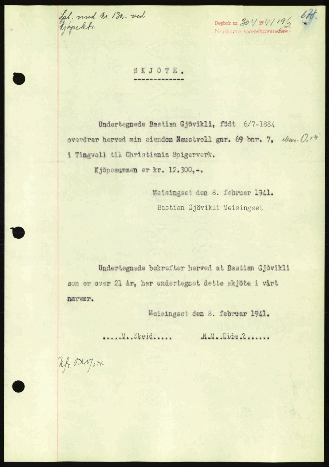 Nordmøre sorenskriveri, SAT/A-4132/1/2/2Ca: Pantebok nr. A89, 1940-1941, Dagboknr: 304/1941