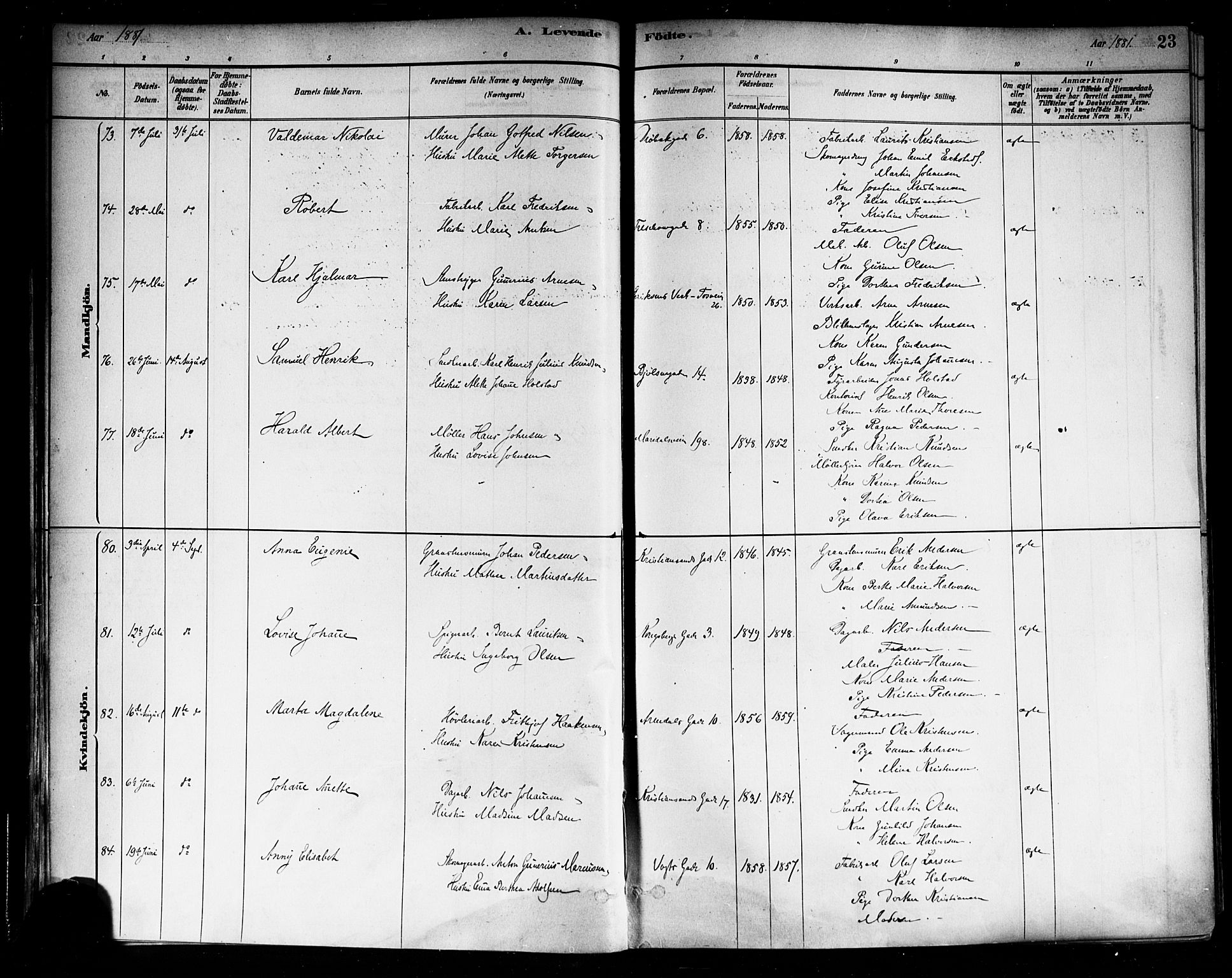 Sagene prestekontor Kirkebøker, AV/SAO-A-10796/F/L0001: Ministerialbok nr. 1, 1880-1893, s. 23