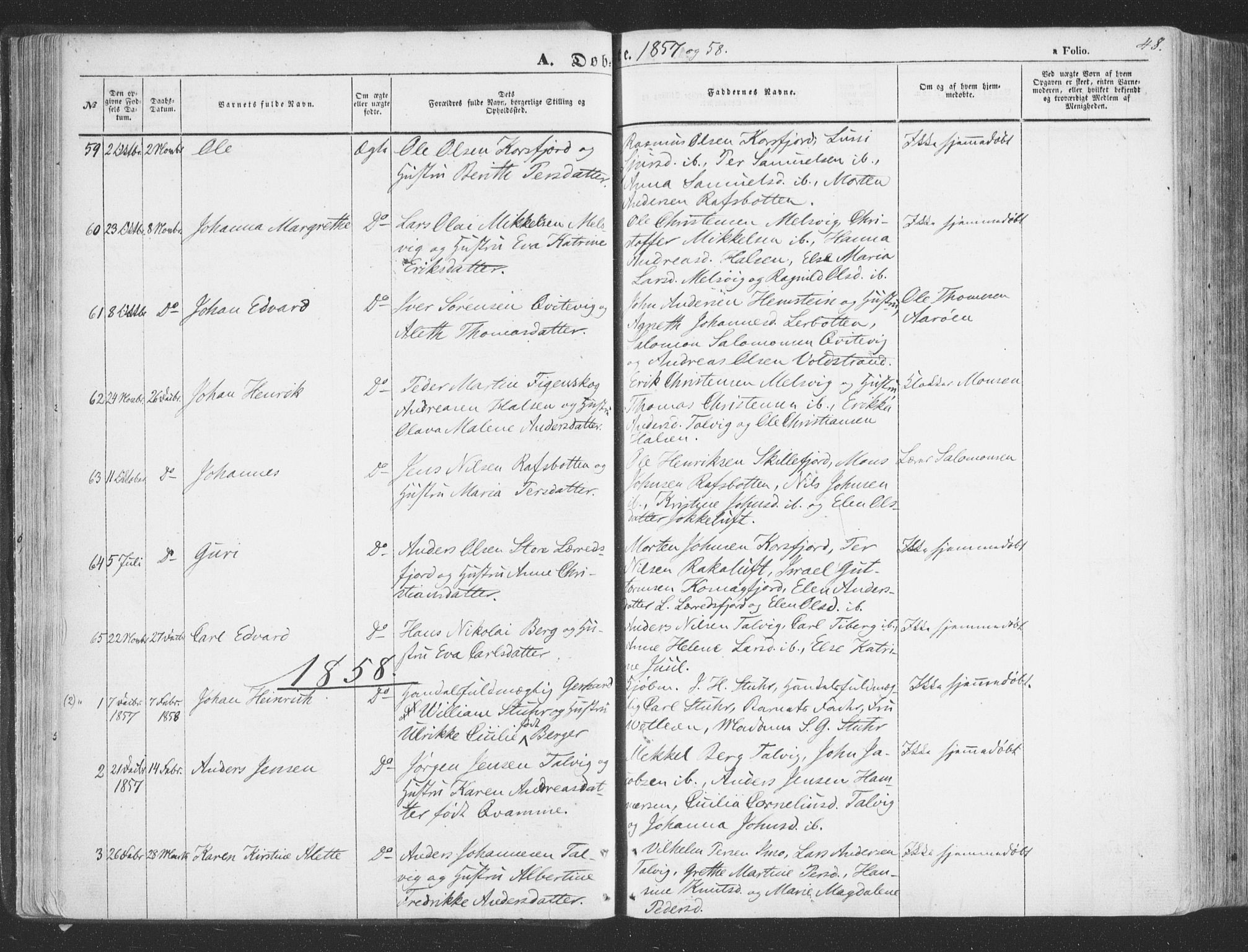 Talvik sokneprestkontor, AV/SATØ-S-1337/H/Ha/L0010kirke: Ministerialbok nr. 10, 1852-1864, s. 48