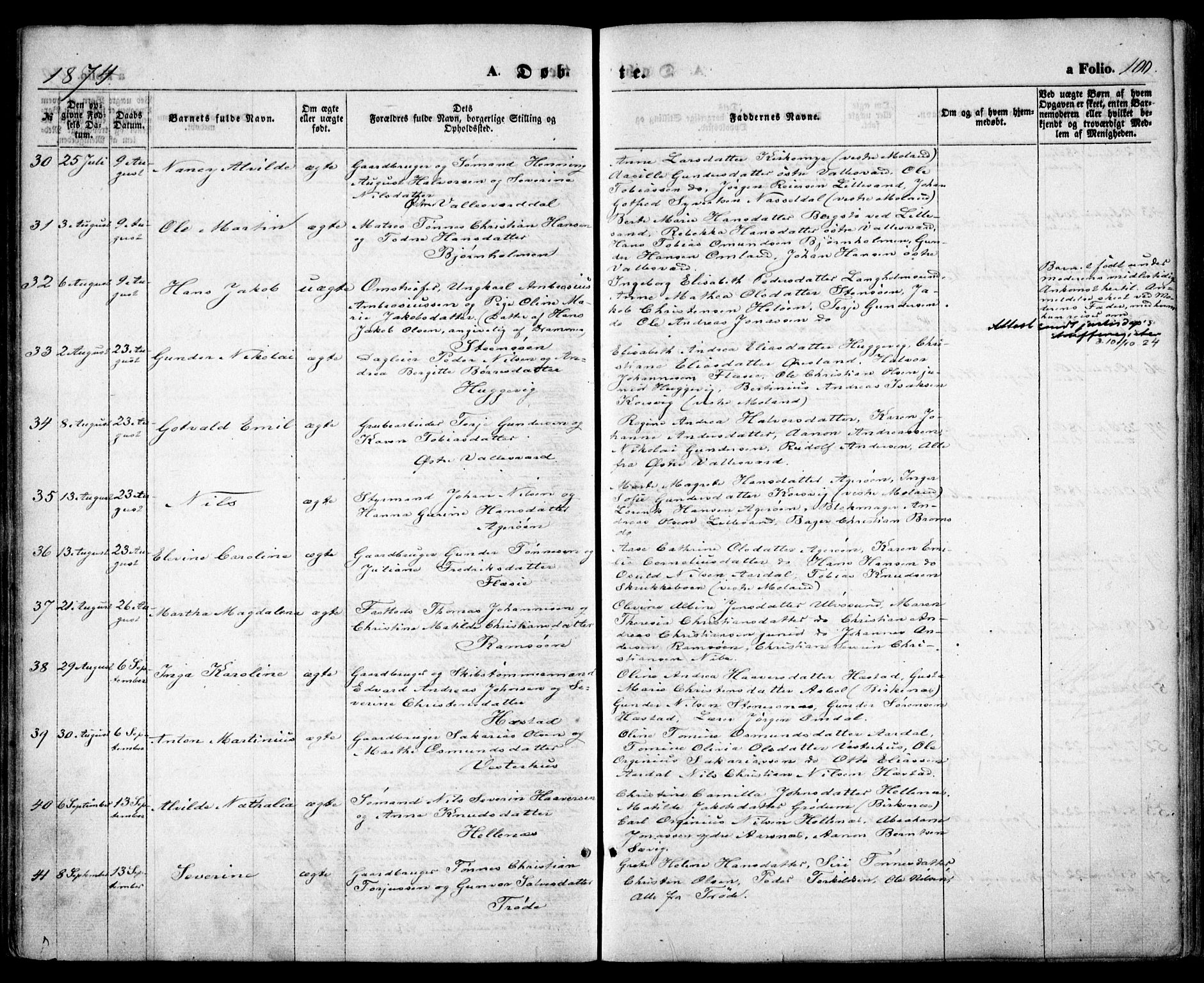 Høvåg sokneprestkontor, SAK/1111-0025/F/Fa/L0004: Ministerialbok nr. A 4, 1859-1877, s. 100