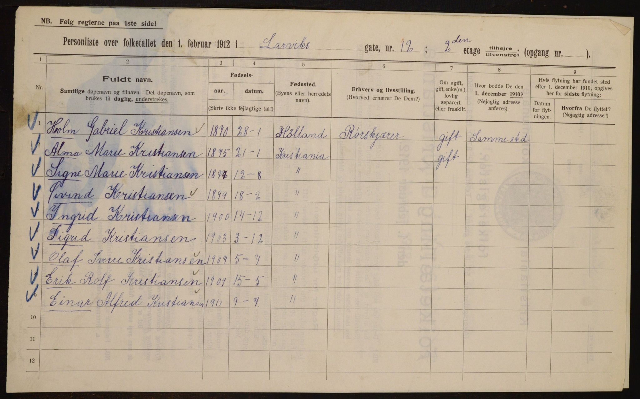 OBA, Kommunal folketelling 1.2.1912 for Kristiania, 1912, s. 57527