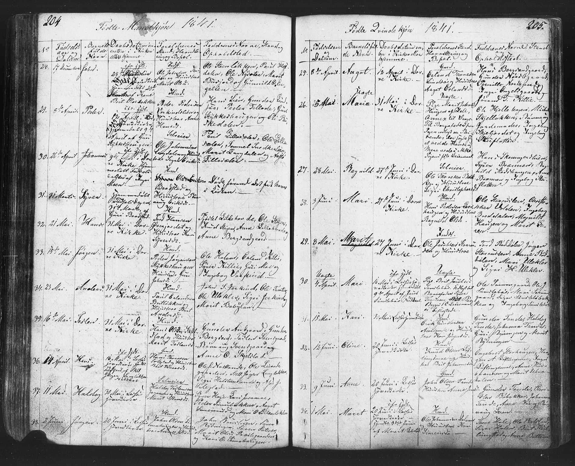 Lesja prestekontor, AV/SAH-PREST-068/H/Ha/Hab/L0002: Klokkerbok nr. 2, 1832-1850, s. 204-205