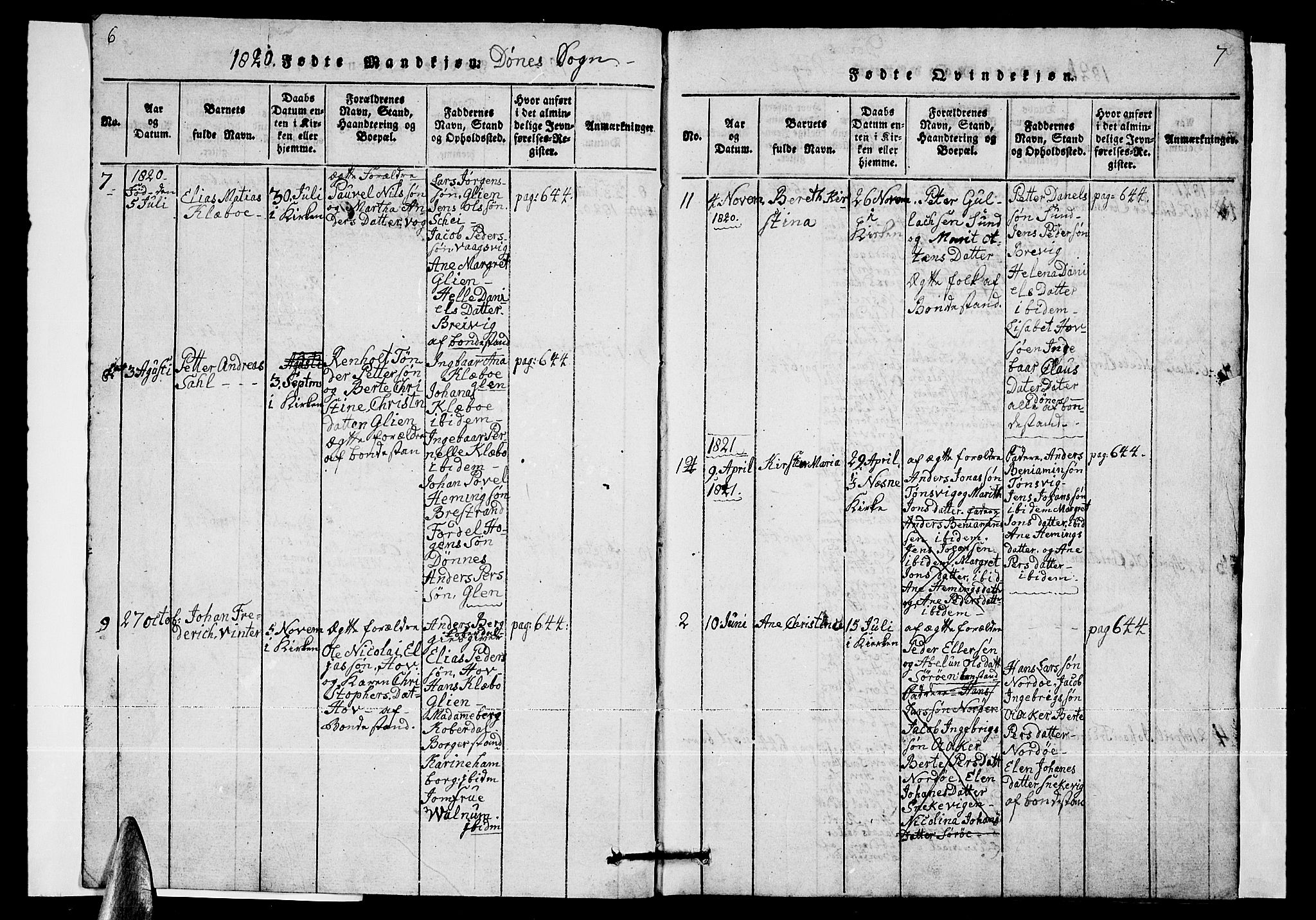 Ministerialprotokoller, klokkerbøker og fødselsregistre - Nordland, SAT/A-1459/835/L0529: Klokkerbok nr. 835C01, 1820-1828, s. 6-7