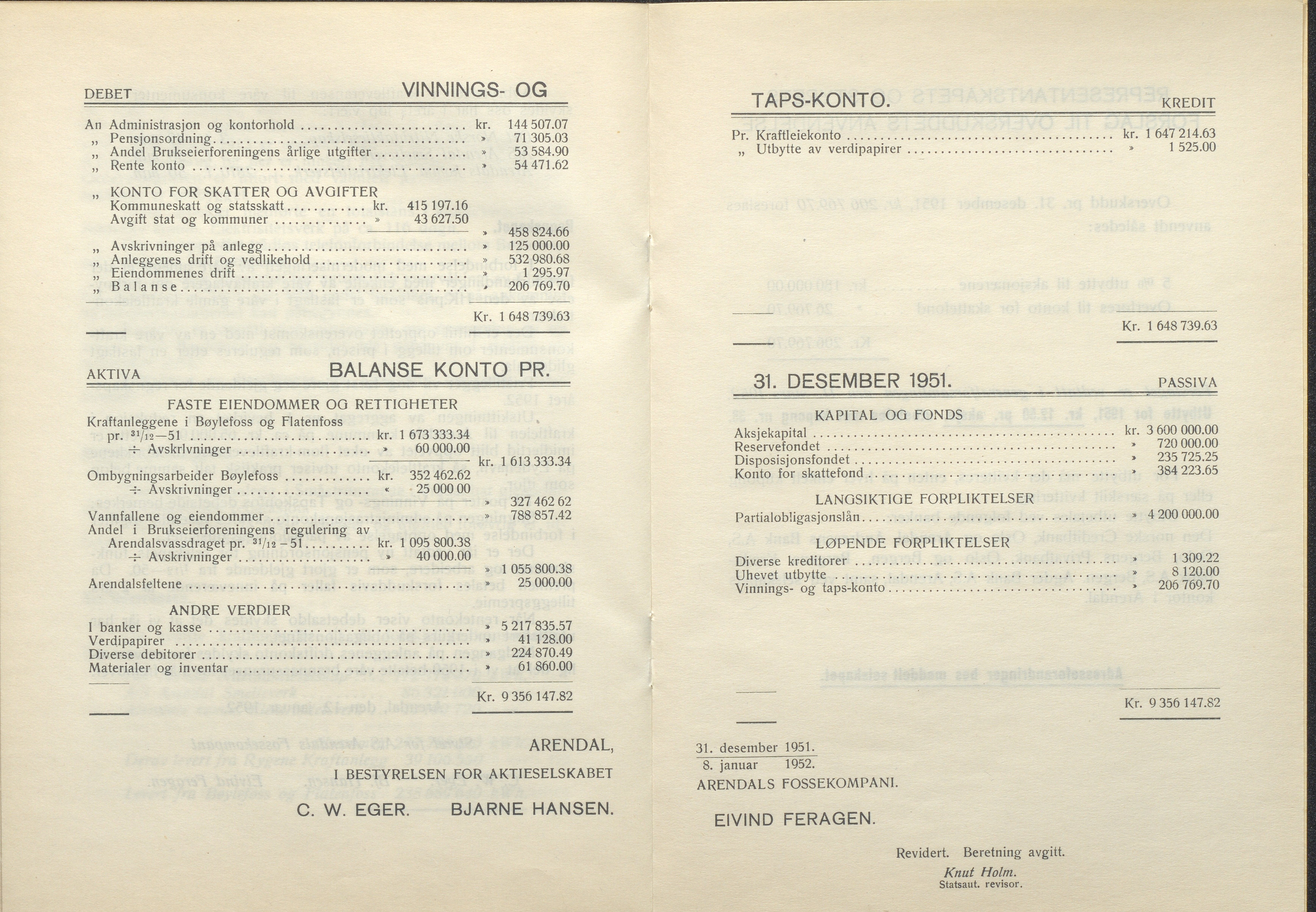 Arendals Fossekompani, AAKS/PA-2413/X/X01/L0001/0012: Beretninger, regnskap, balansekonto, gevinst- og tapskonto / Beretning, regnskap 1945 - 1962, 1945-1962, s. 41