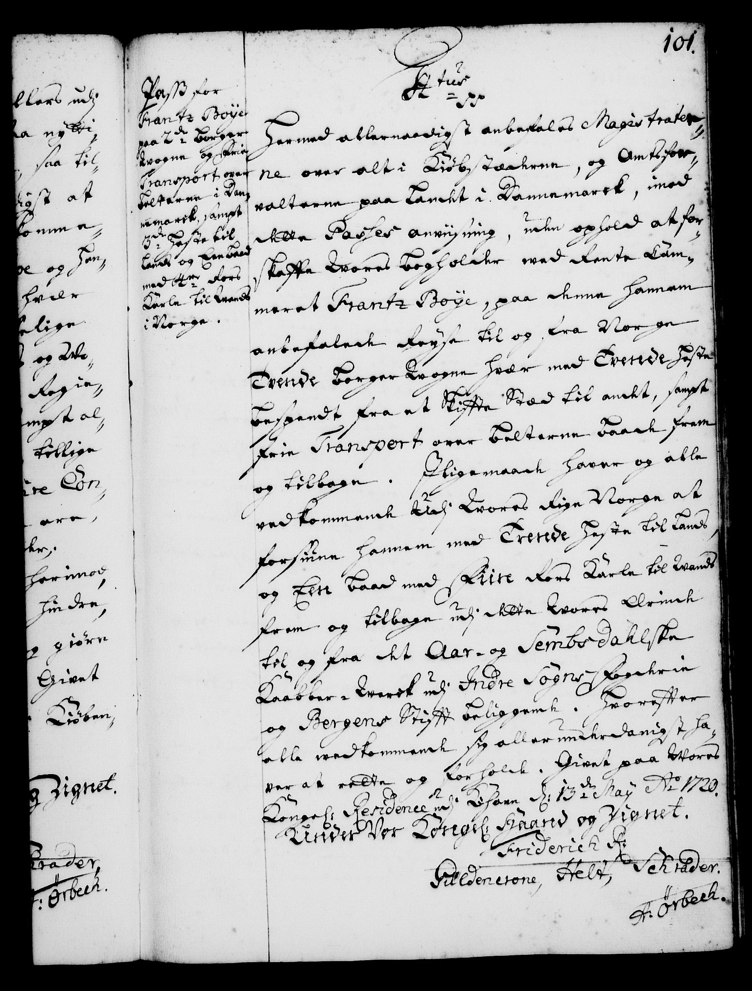 Rentekammeret, Kammerkanselliet, RA/EA-3111/G/Gg/Gga/L0001: Norsk ekspedisjonsprotokoll med register (merket RK 53.1), 1720-1723, s. 101