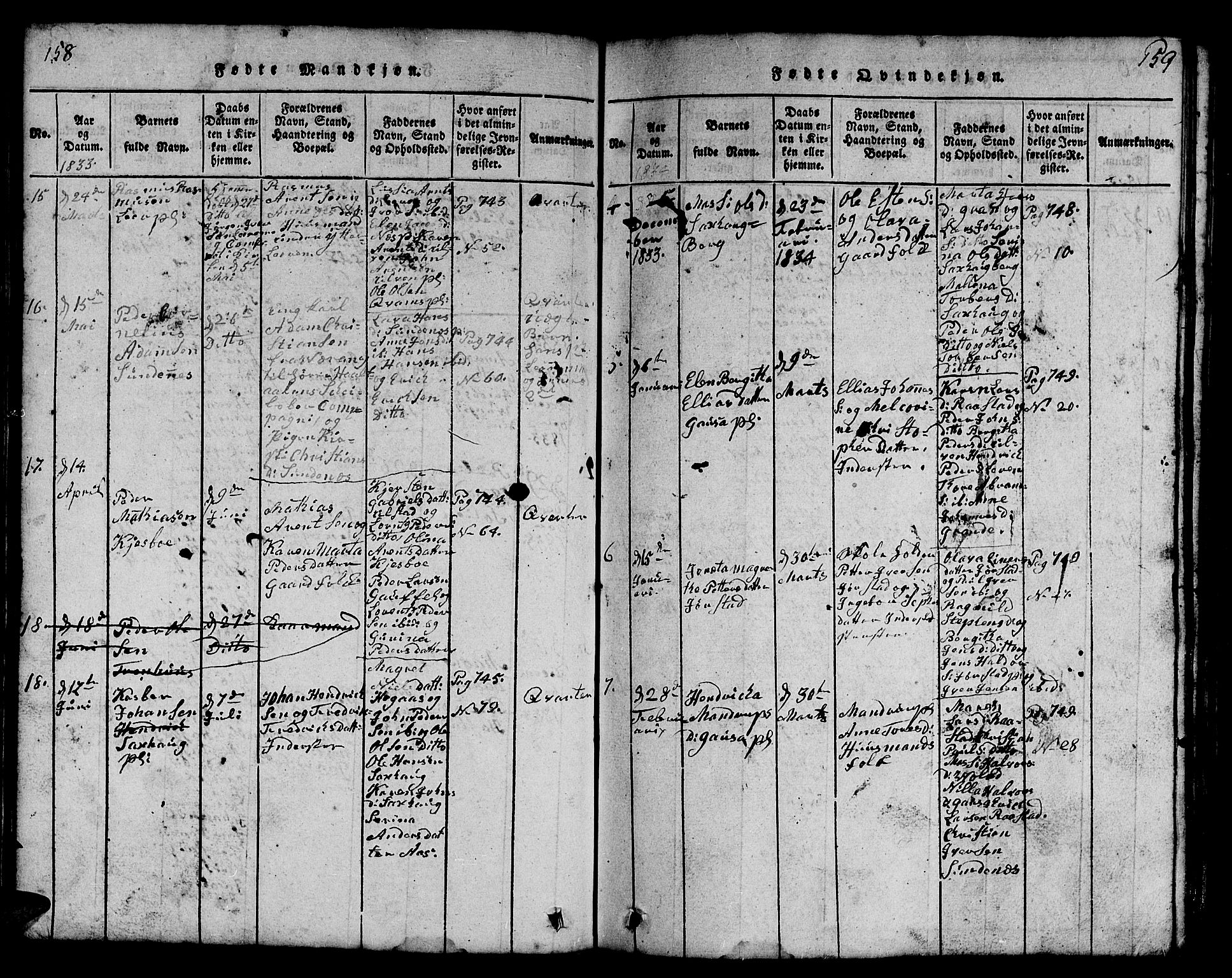 Ministerialprotokoller, klokkerbøker og fødselsregistre - Nord-Trøndelag, SAT/A-1458/730/L0298: Klokkerbok nr. 730C01, 1816-1849, s. 158-159