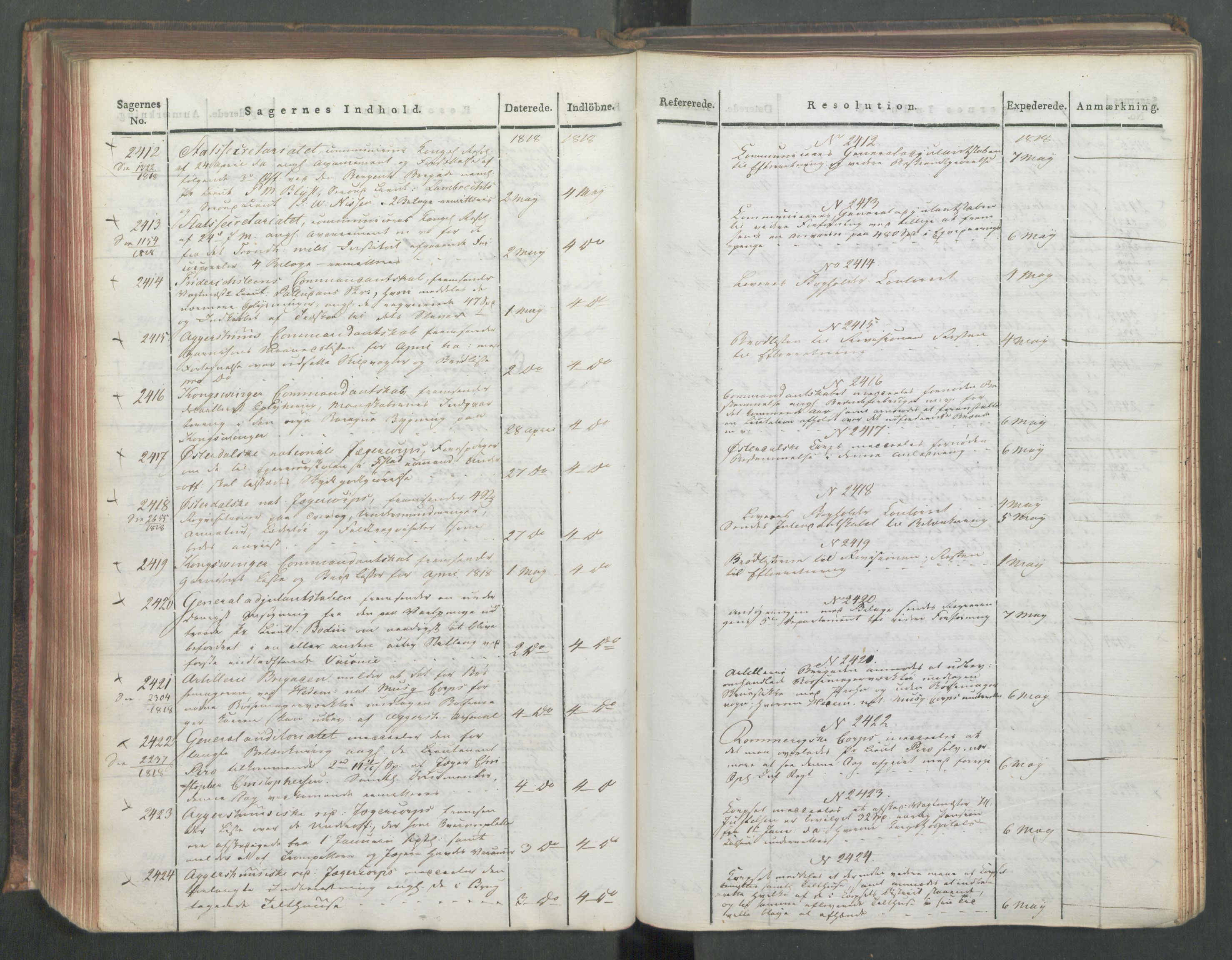 Armédepartementet, AV/RA-RAFA-3493/C/Ca/L0015: 6. Departements Journal, 1818