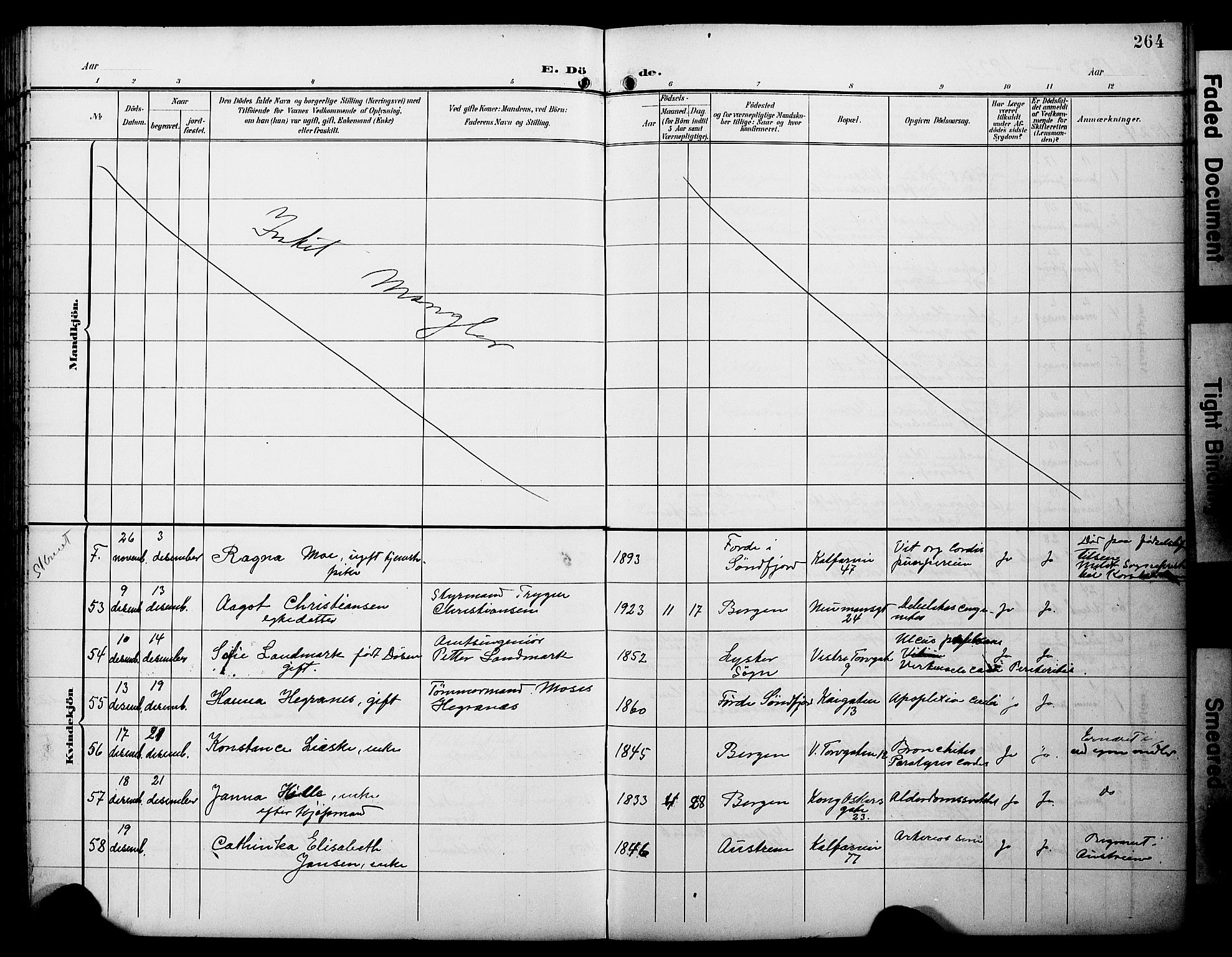 Domkirken sokneprestembete, SAB/A-74801/H/Hab/L0042: Klokkerbok nr. E 6, 1900-1929, s. 264