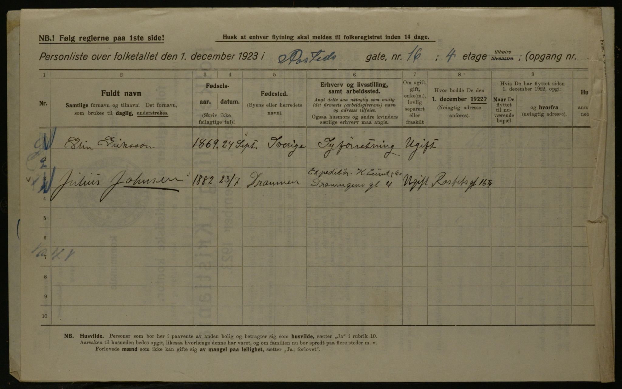 OBA, Kommunal folketelling 1.12.1923 for Kristiania, 1923, s. 93357