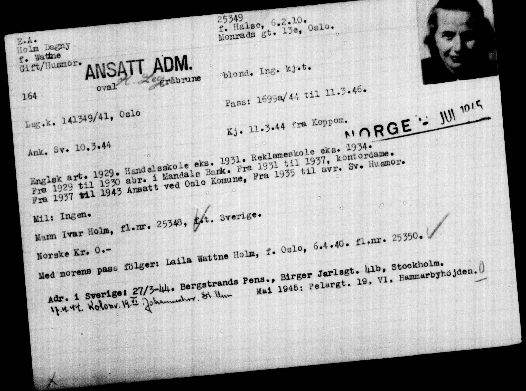 Den Kgl. Norske Legasjons Flyktningskontor, AV/RA-S-6753/V/Va/L0011: Kjesäterkartoteket.  Flyktningenr. 25300-28349, 1940-1945, s. 51