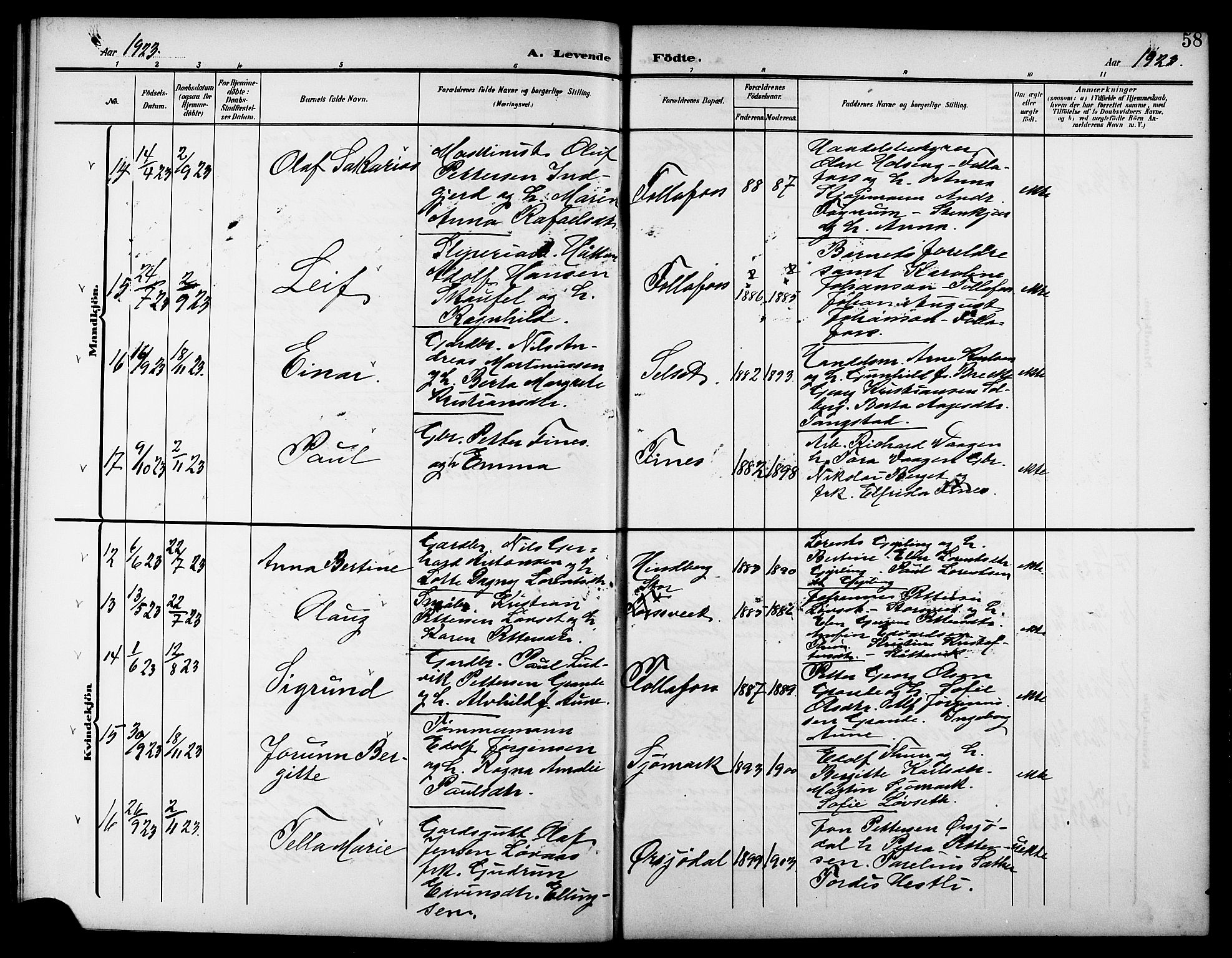 Ministerialprotokoller, klokkerbøker og fødselsregistre - Nord-Trøndelag, AV/SAT-A-1458/744/L0424: Klokkerbok nr. 744C03, 1906-1923, s. 58