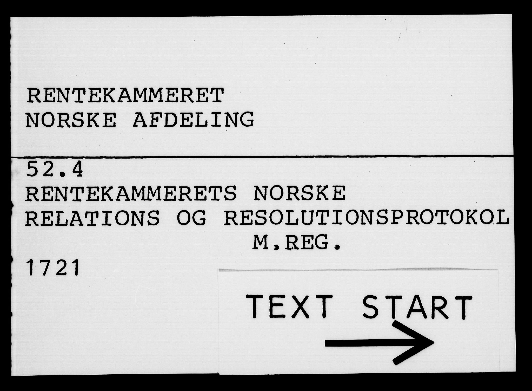 Rentekammeret, Kammerkanselliet, RA/EA-3111/G/Gf/Gfa/L0004: Norsk relasjons- og resolusjonsprotokoll (merket RK 52.4), 1721, s. 1