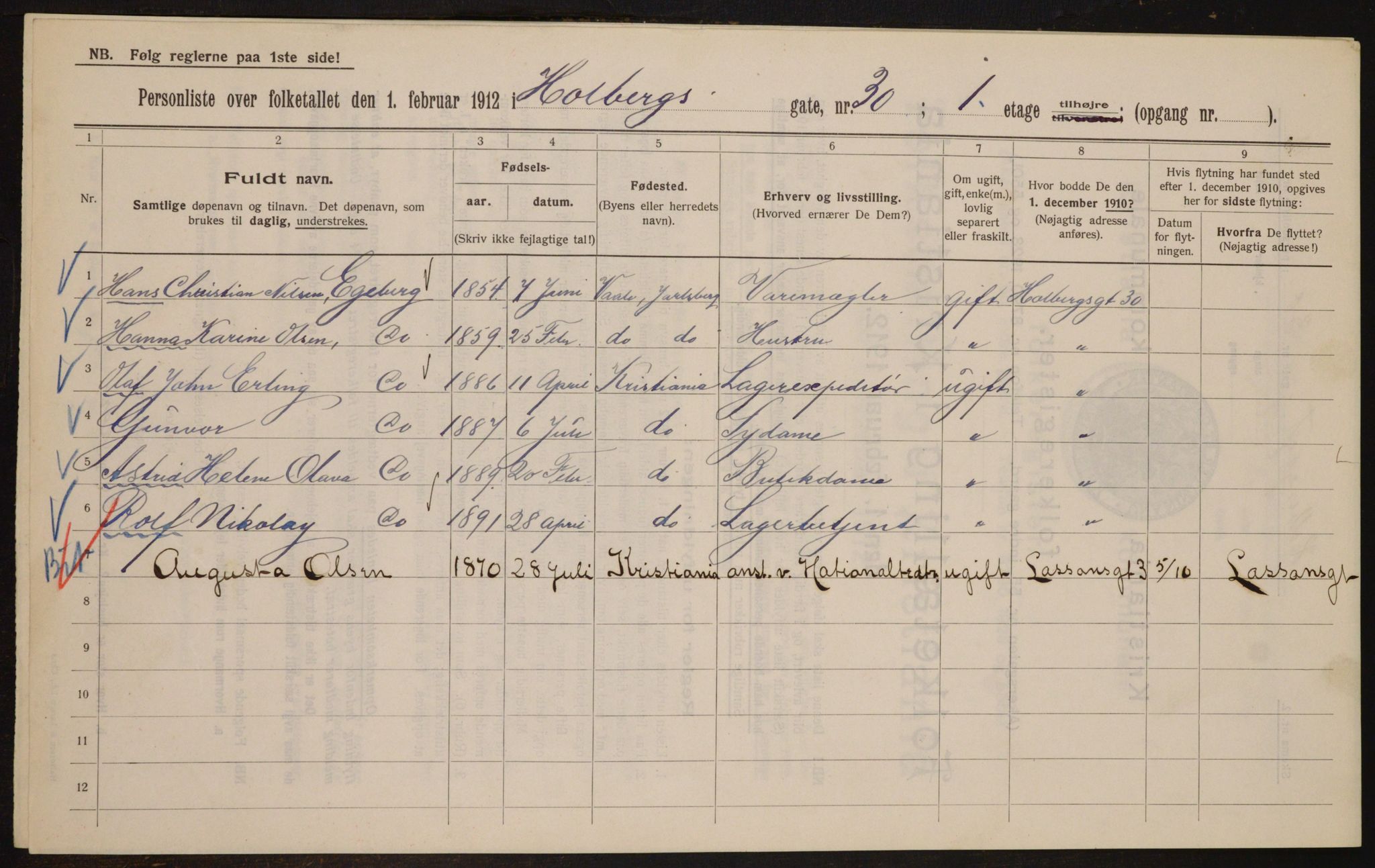 OBA, Kommunal folketelling 1.2.1912 for Kristiania, 1912, s. 40913