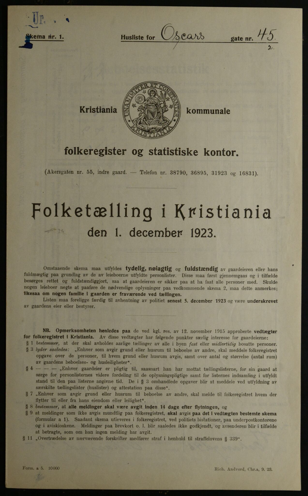 OBA, Kommunal folketelling 1.12.1923 for Kristiania, 1923, s. 84472