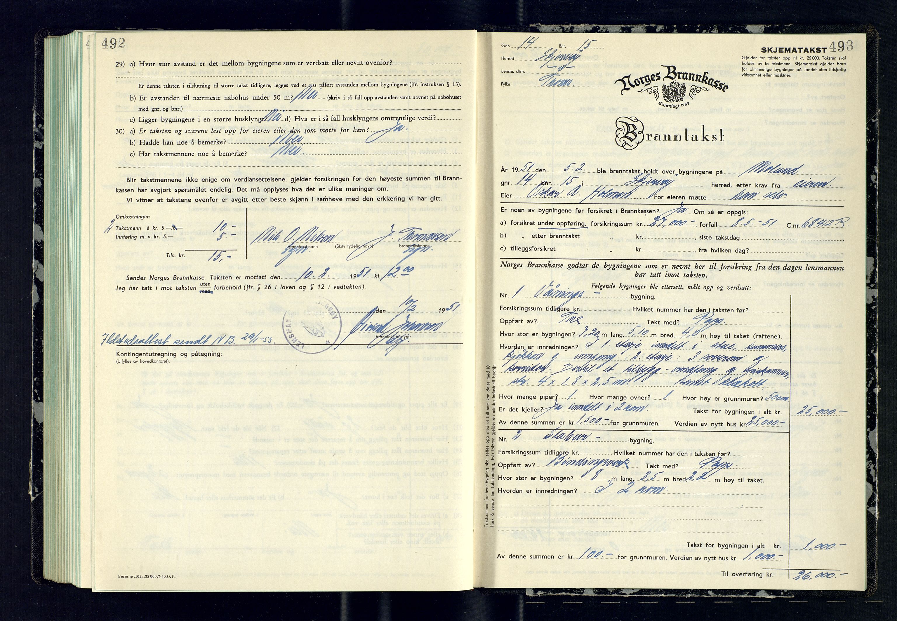 Skjervøy lensmannskontor, AV/SATØ-SATØ-63/F/Fu/Fub/L0275: Branntakstprotokoll (S), 1950-1951, s. 492-493