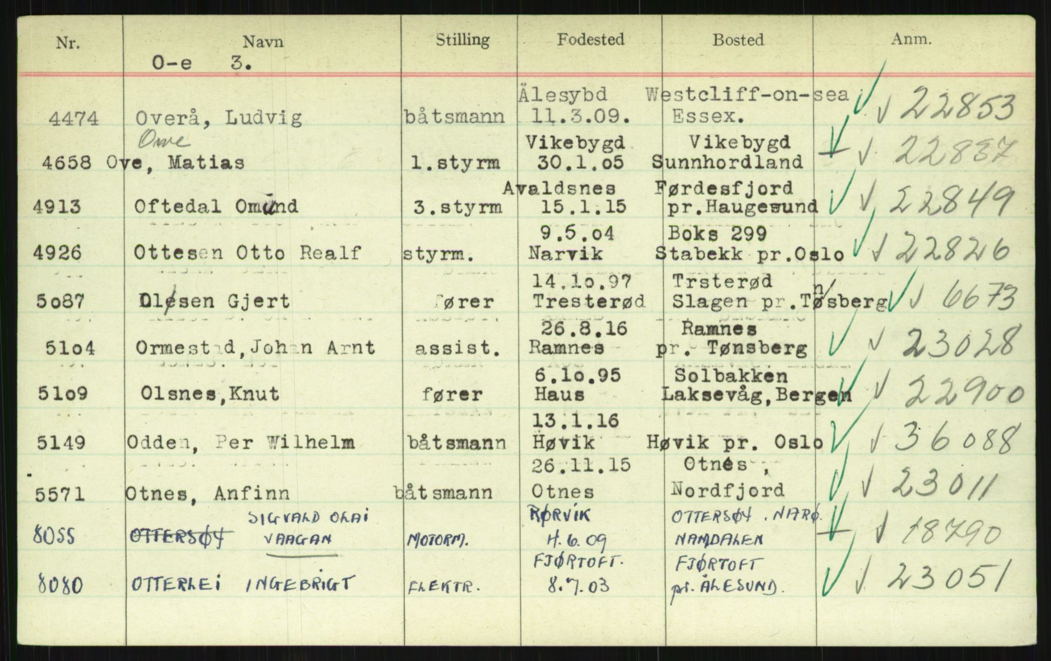 Direktoratet for sjømenn, AV/RA-S-3545/G/Gi/L0003: Kartotek over krigsdekorasjoner tildelt under krigen til nordmenn, 1940-1945, s. 497