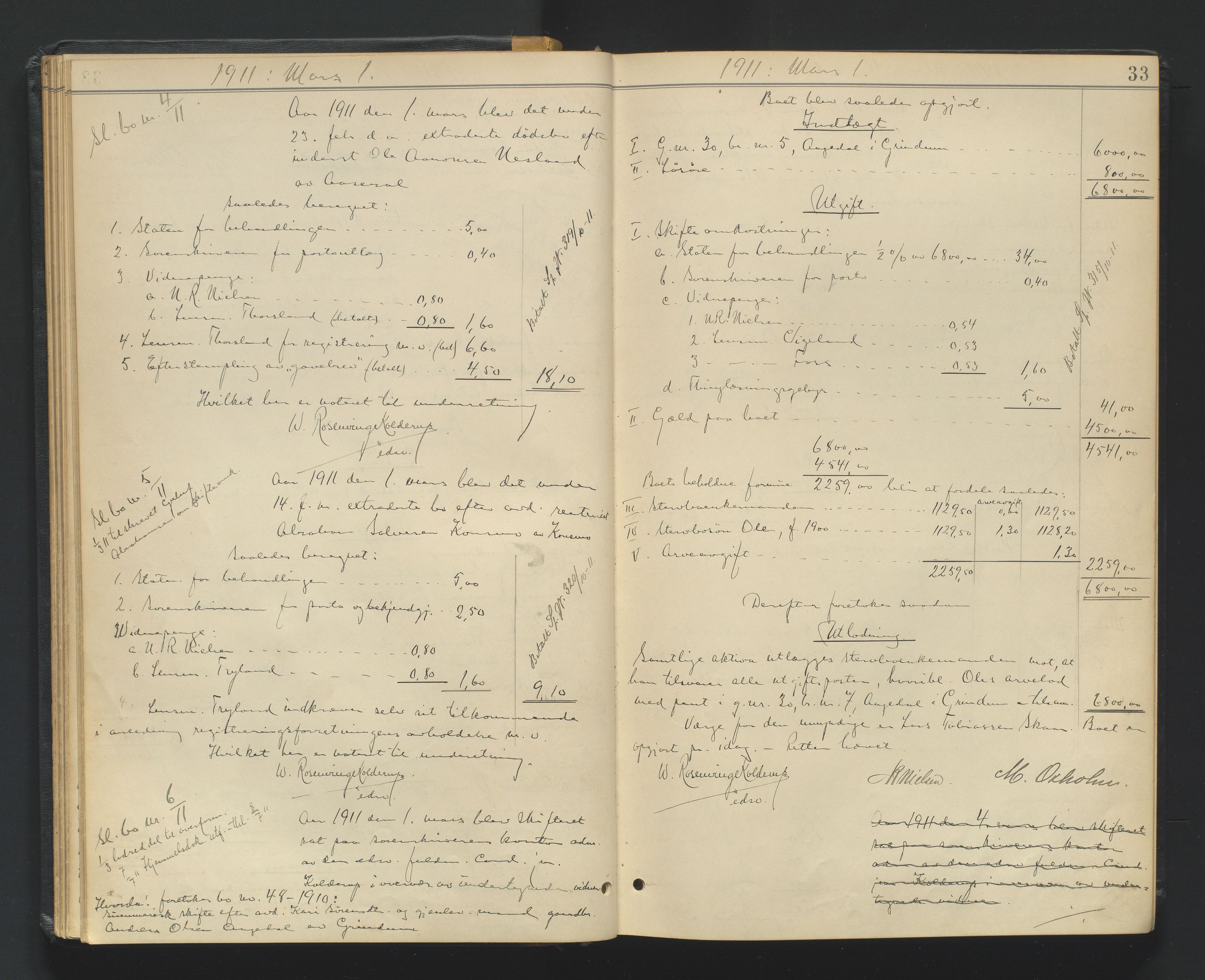 Mandal sorenskriveri, AV/SAK-1221-0005/001/H/Hc/L0098: Skifteutlodningsprotokoll nr 7, 1910-1917, s. 33