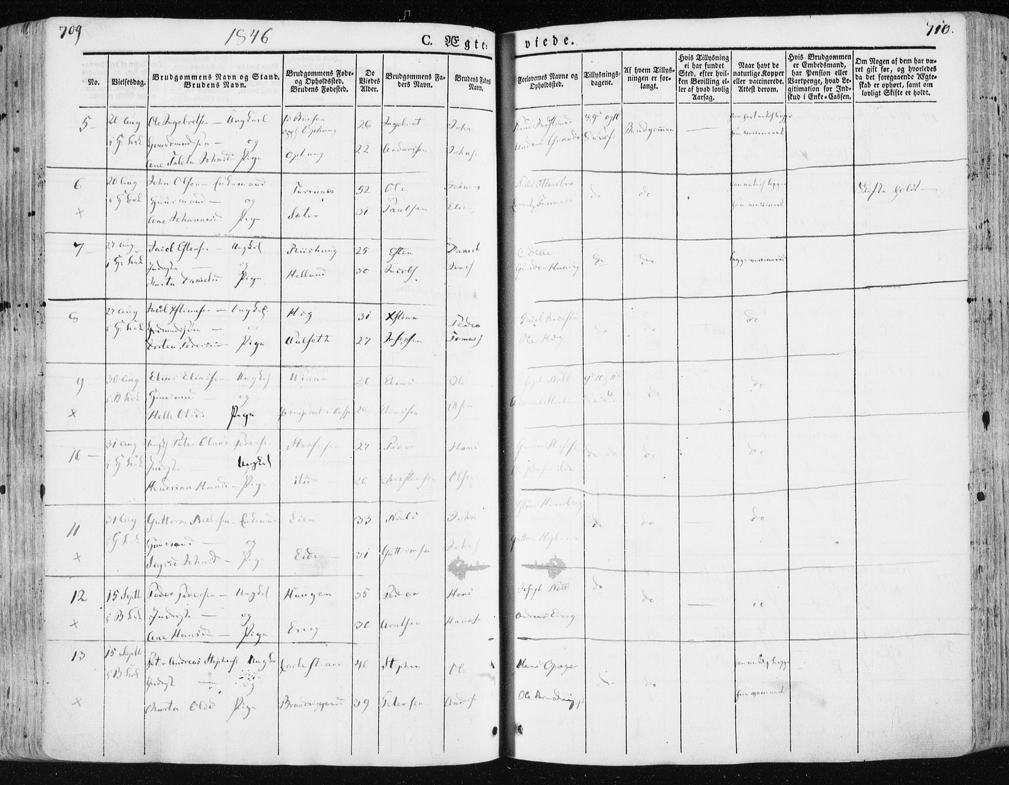 Ministerialprotokoller, klokkerbøker og fødselsregistre - Sør-Trøndelag, SAT/A-1456/659/L0736: Ministerialbok nr. 659A06, 1842-1856, s. 709-710