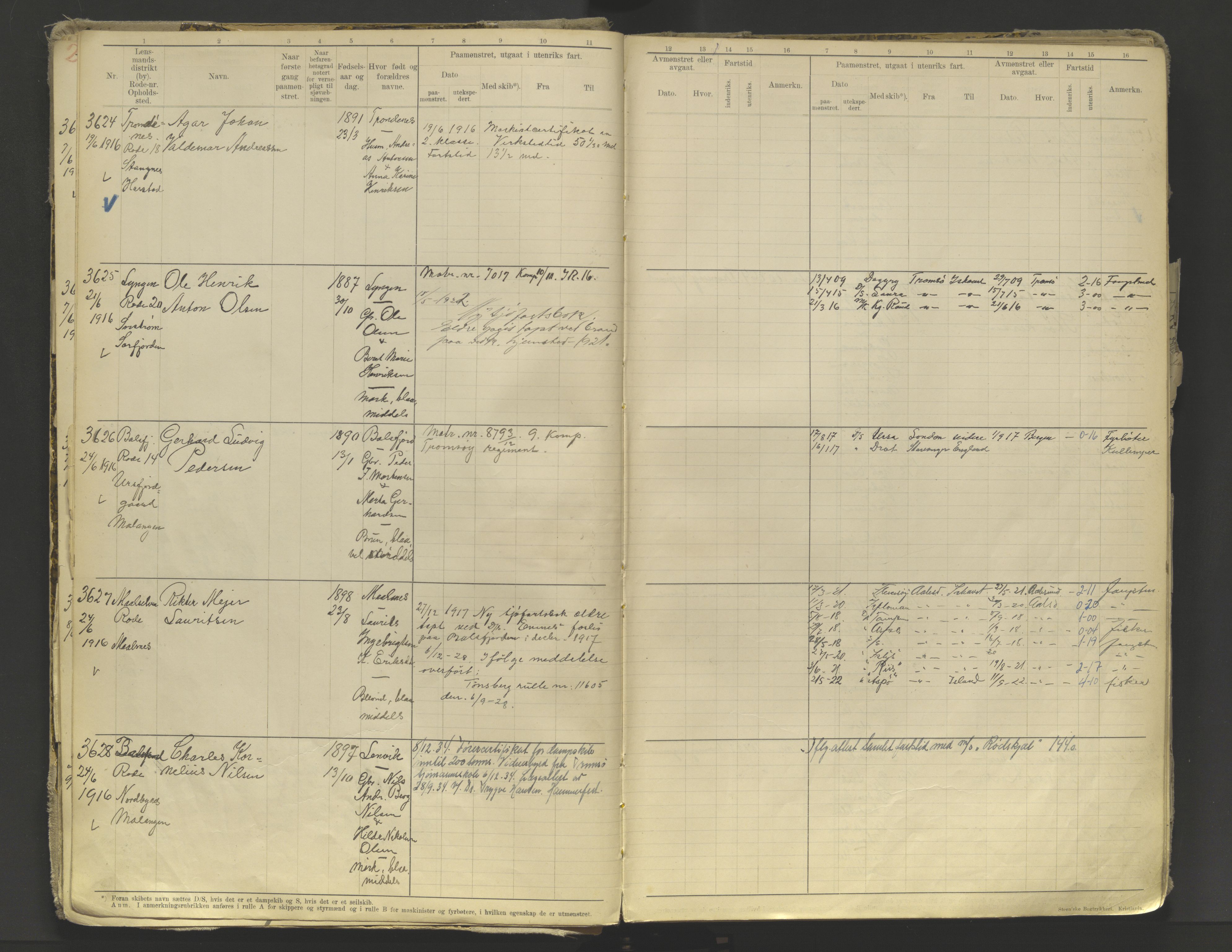 Tromsø sjømannskontor/innrullerings-/mønstringsdistrikt, AV/SATØ-S-0243/F/Fb/L0010: Annotasjonsrulle. Defekt: løs innbinding. Nr. 3519-4972, 1916-1920