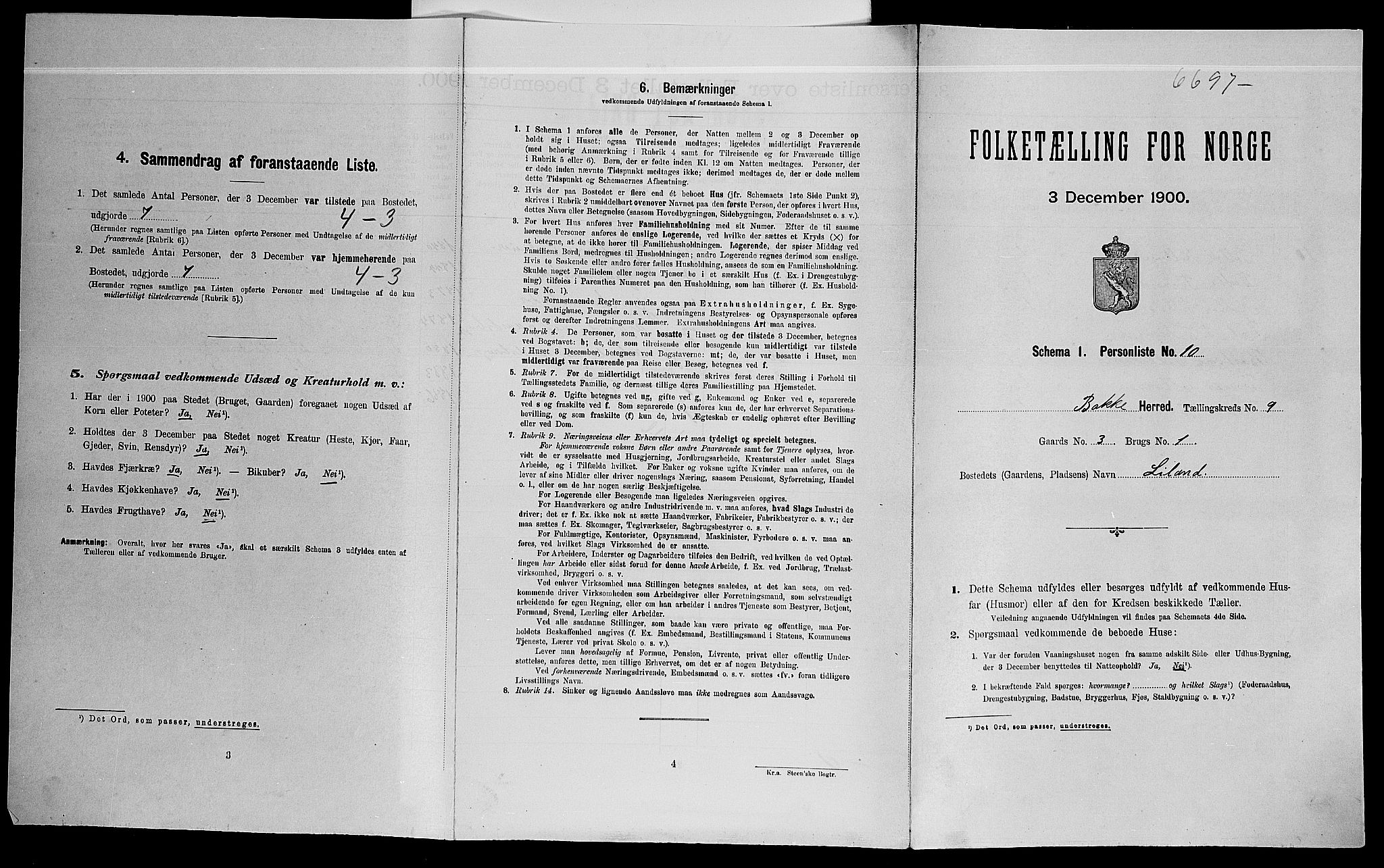SAK, Folketelling 1900 for 1045 Bakke herred, 1900, s. 497