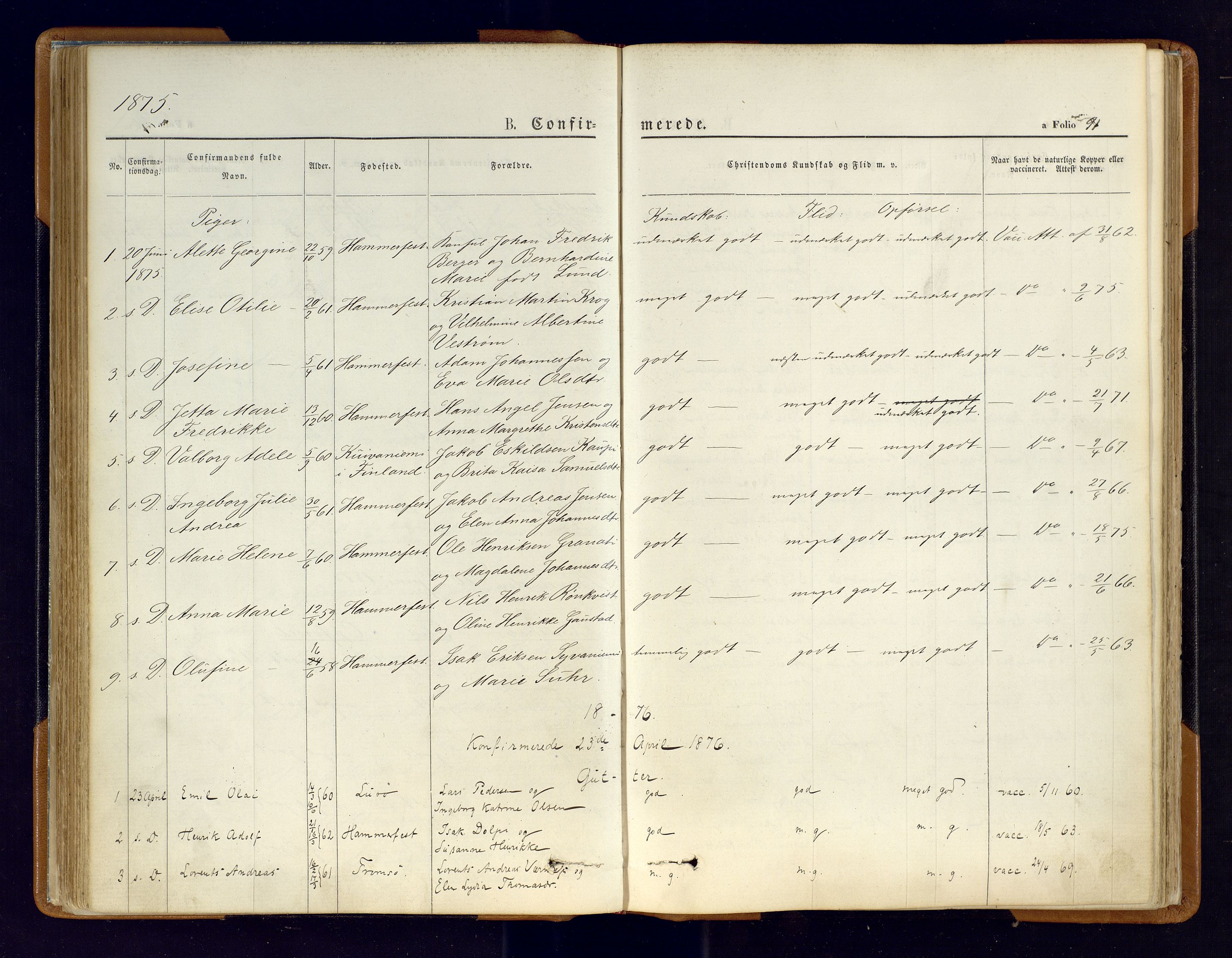 Hammerfest sokneprestkontor, AV/SATØ-S-1347/H/Ha/L0006.kirke: Ministerialbok nr. 6, 1869-1877, s. 91