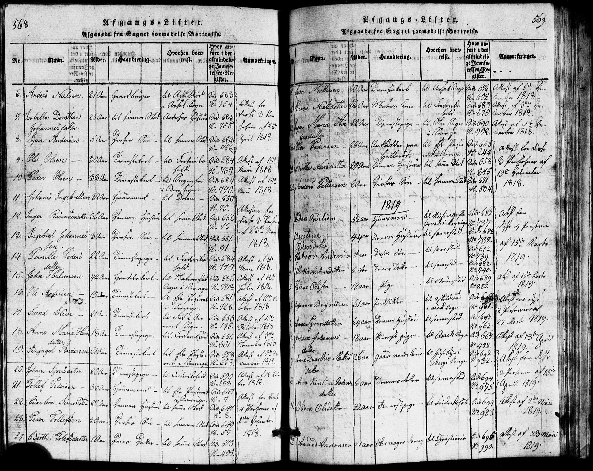 Idd prestekontor Kirkebøker, SAO/A-10911/G/Ga/L0001: Klokkerbok nr. I 1, 1815-1826, s. 568-569