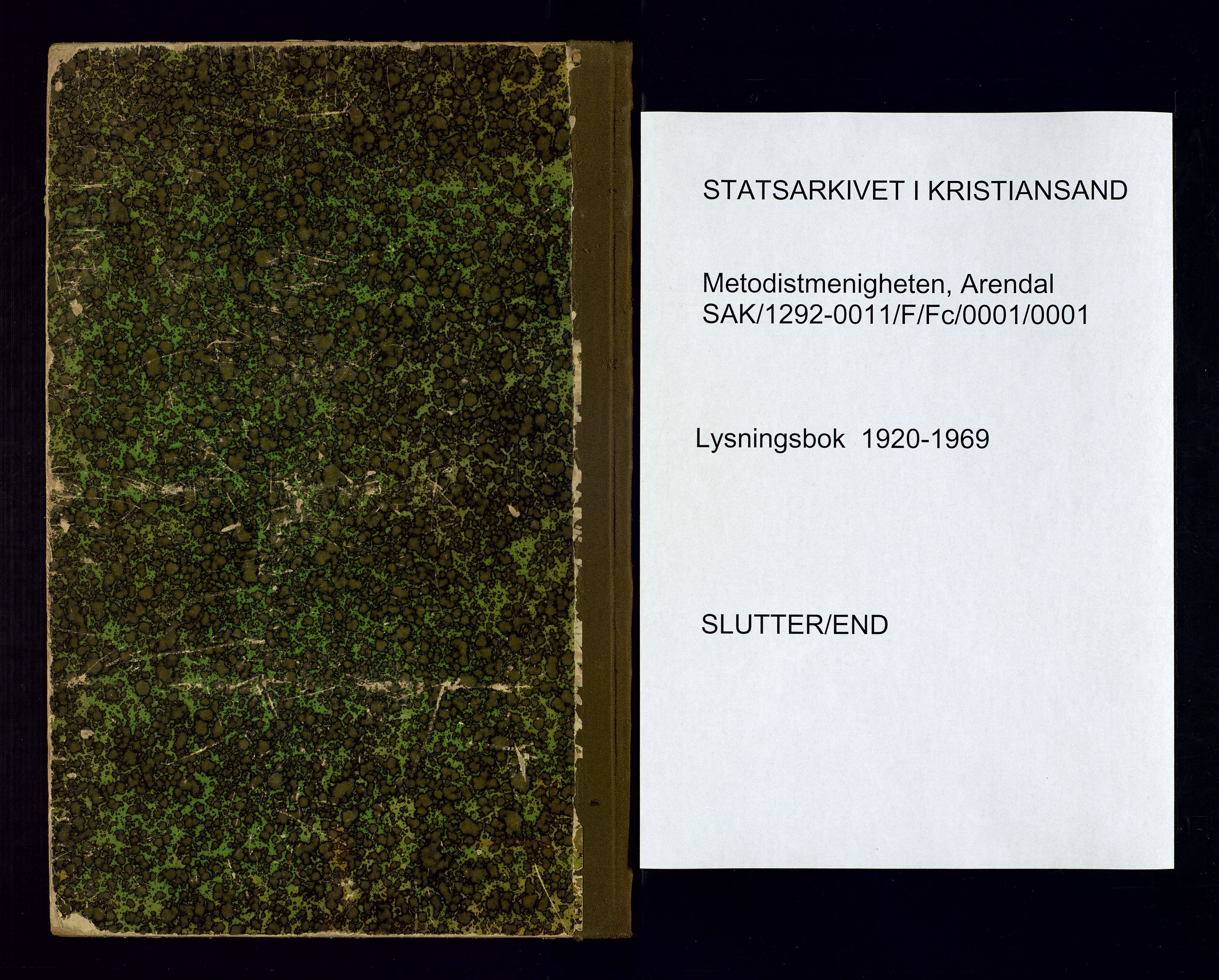 Metodistmenigheten, Arendal, SAK/1292-0011/F/Fc/L0001/0001: Vigselsbok (dissentere) nr. 1.1, 1920-1969