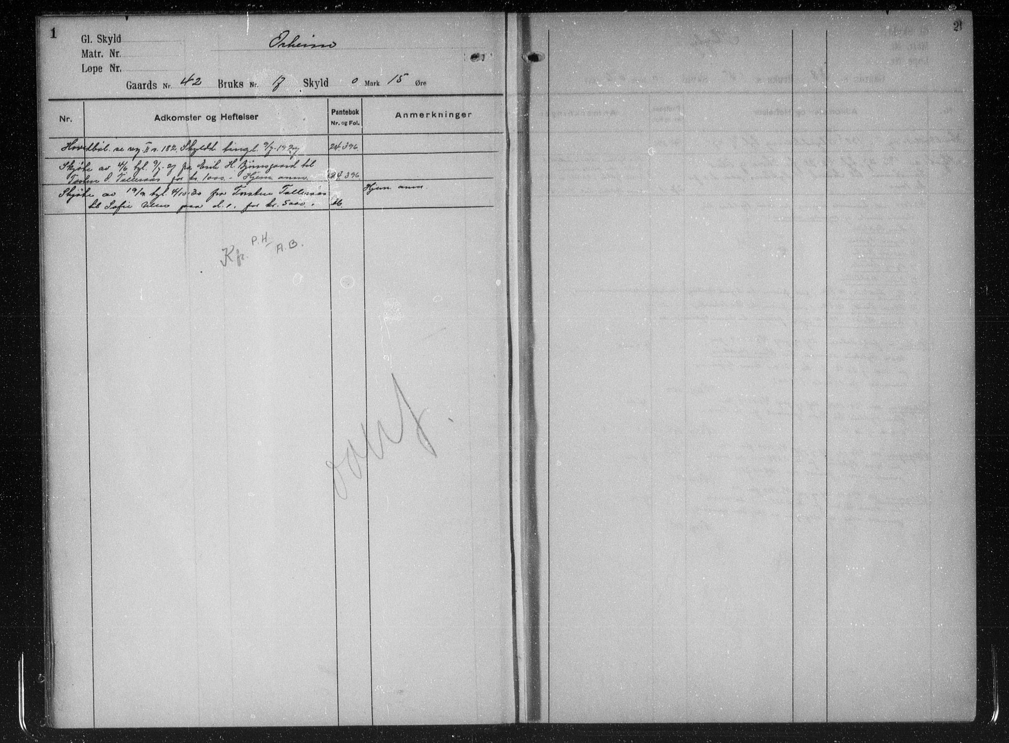 Nord-Gudbrandsdal tingrett, AV/SAH-TING-002/H/Ha/Hac/L0007: Panteregister nr. 7, 1927-1950, s. 1-2