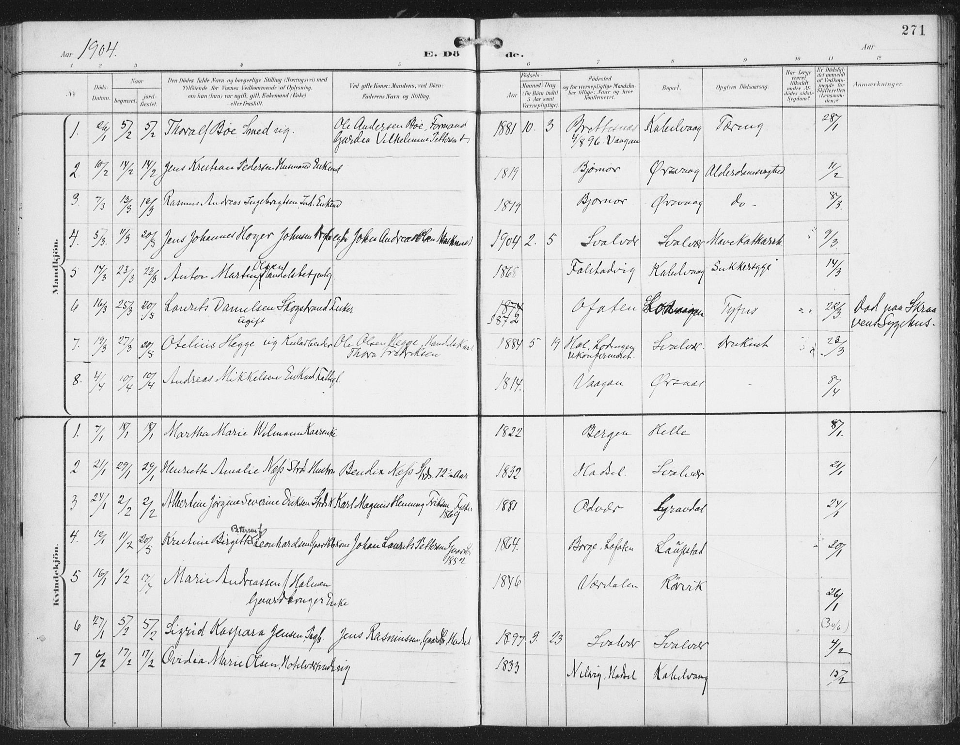 Ministerialprotokoller, klokkerbøker og fødselsregistre - Nordland, SAT/A-1459/874/L1062: Ministerialbok nr. 874A06, 1899-1907, s. 271