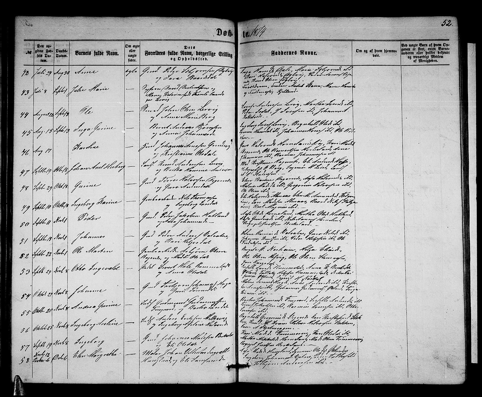 Stord sokneprestembete, AV/SAB-A-78201/H/Hab: Klokkerbok nr. A 1, 1864-1878, s. 52