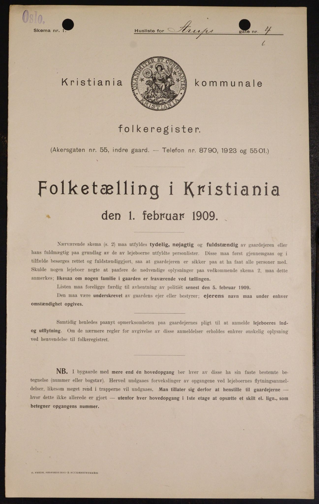 OBA, Kommunal folketelling 1.2.1909 for Kristiania kjøpstad, 1909, s. 2055