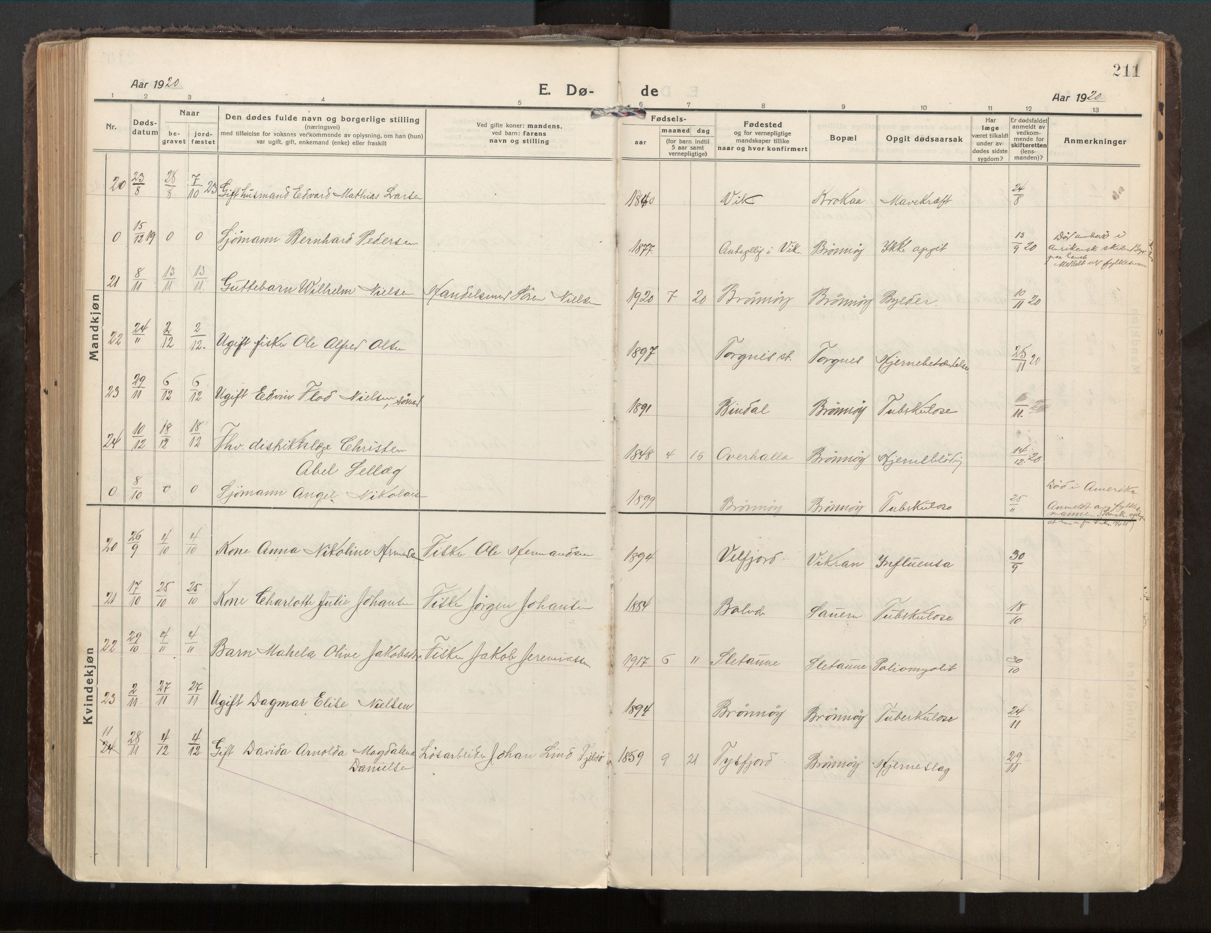 Ministerialprotokoller, klokkerbøker og fødselsregistre - Nordland, AV/SAT-A-1459/813/L0207a: Ministerialbok nr. 813A18, 1919-1927, s. 211
