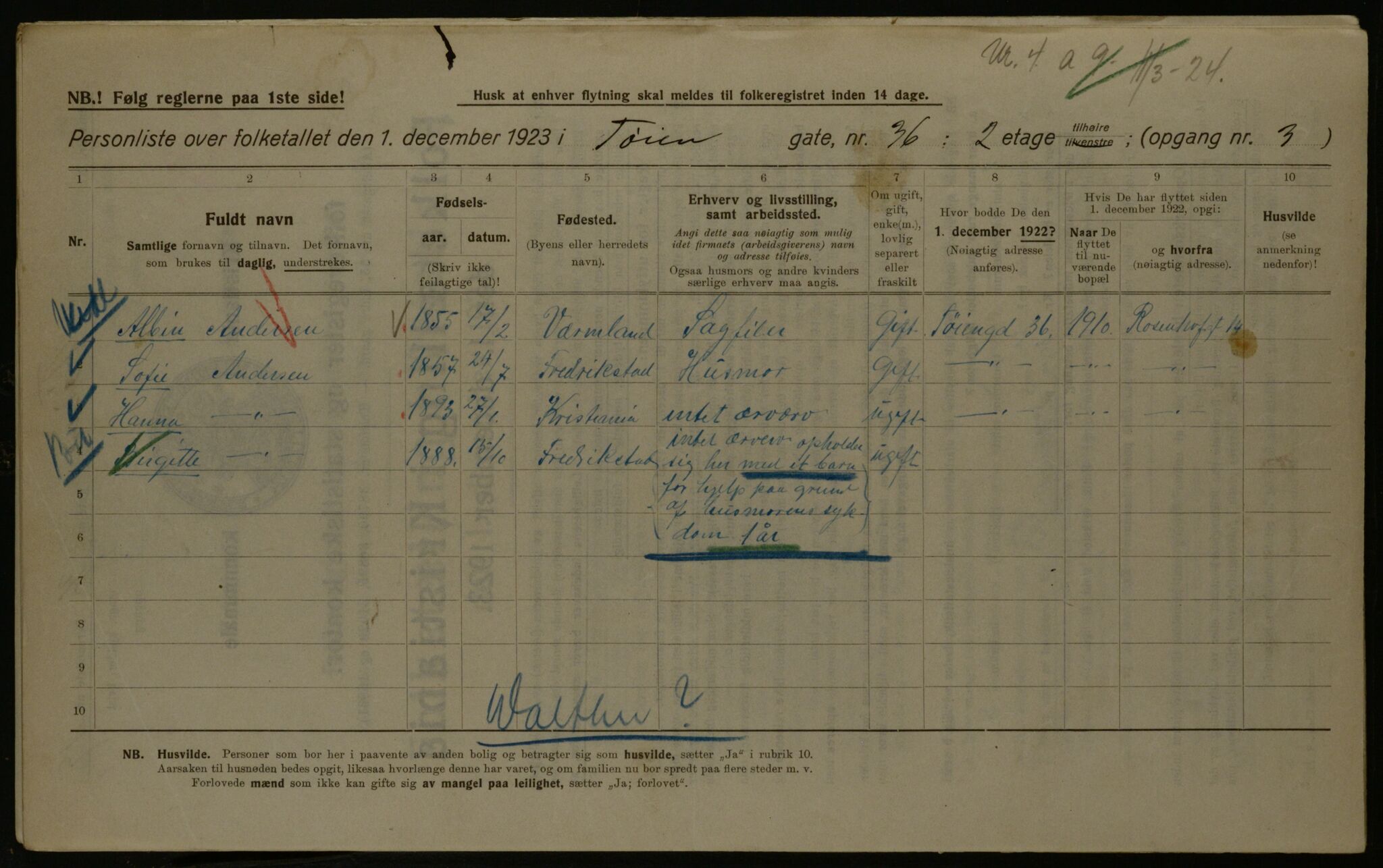 OBA, Kommunal folketelling 1.12.1923 for Kristiania, 1923, s. 130284