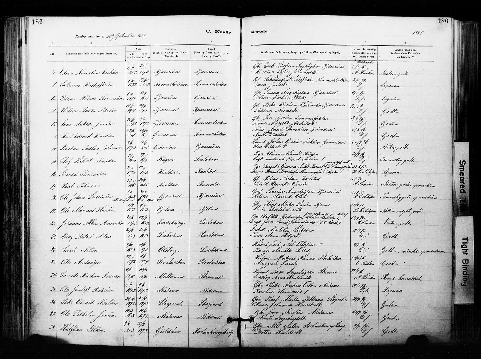 Målselv sokneprestembete, AV/SATØ-S-1311/G/Ga/Gaa/L0007kirke: Ministerialbok nr. 7, 1884-1903, s. 186